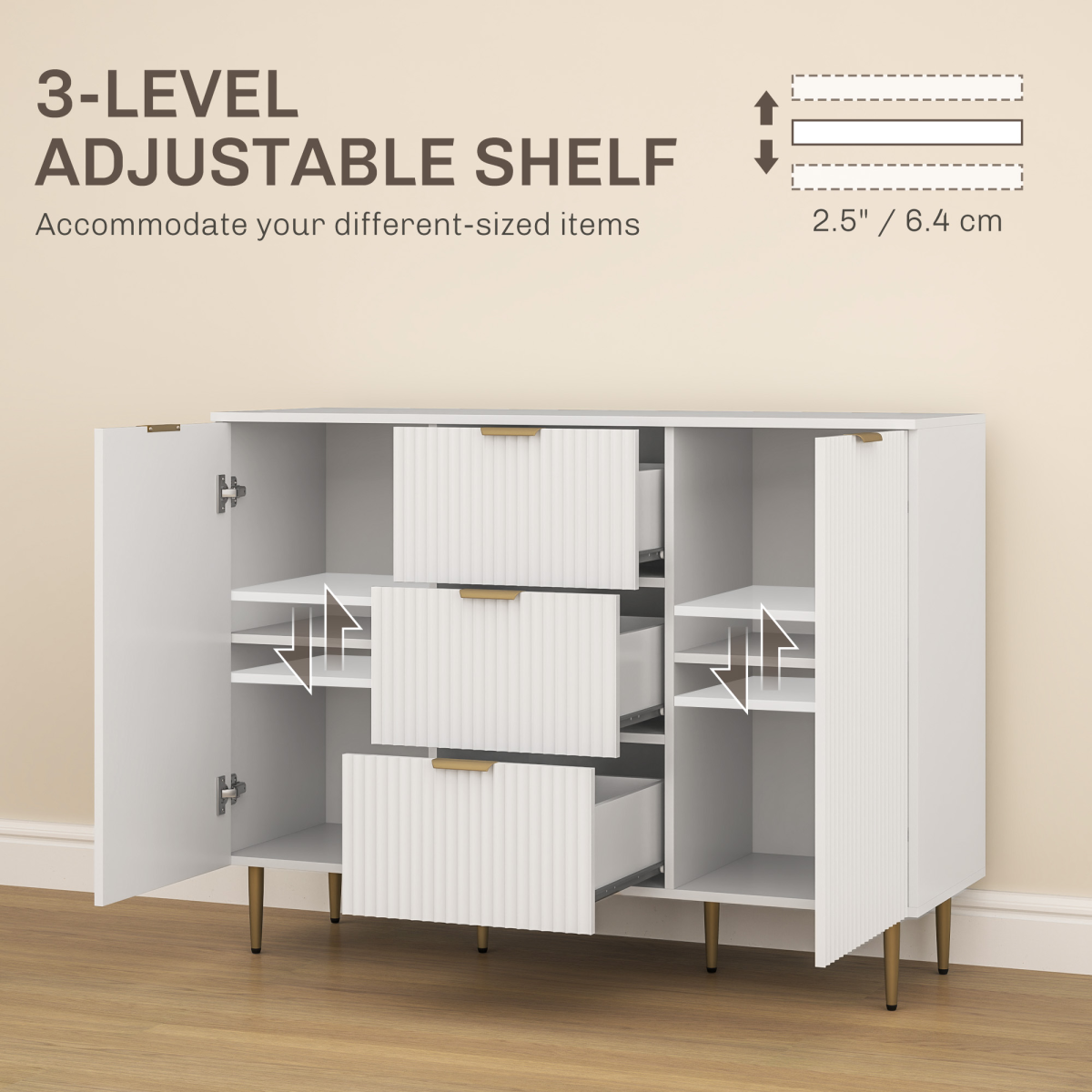White Storage Cabinet with 3 Drawers, 2 Cabinets & TV Stand