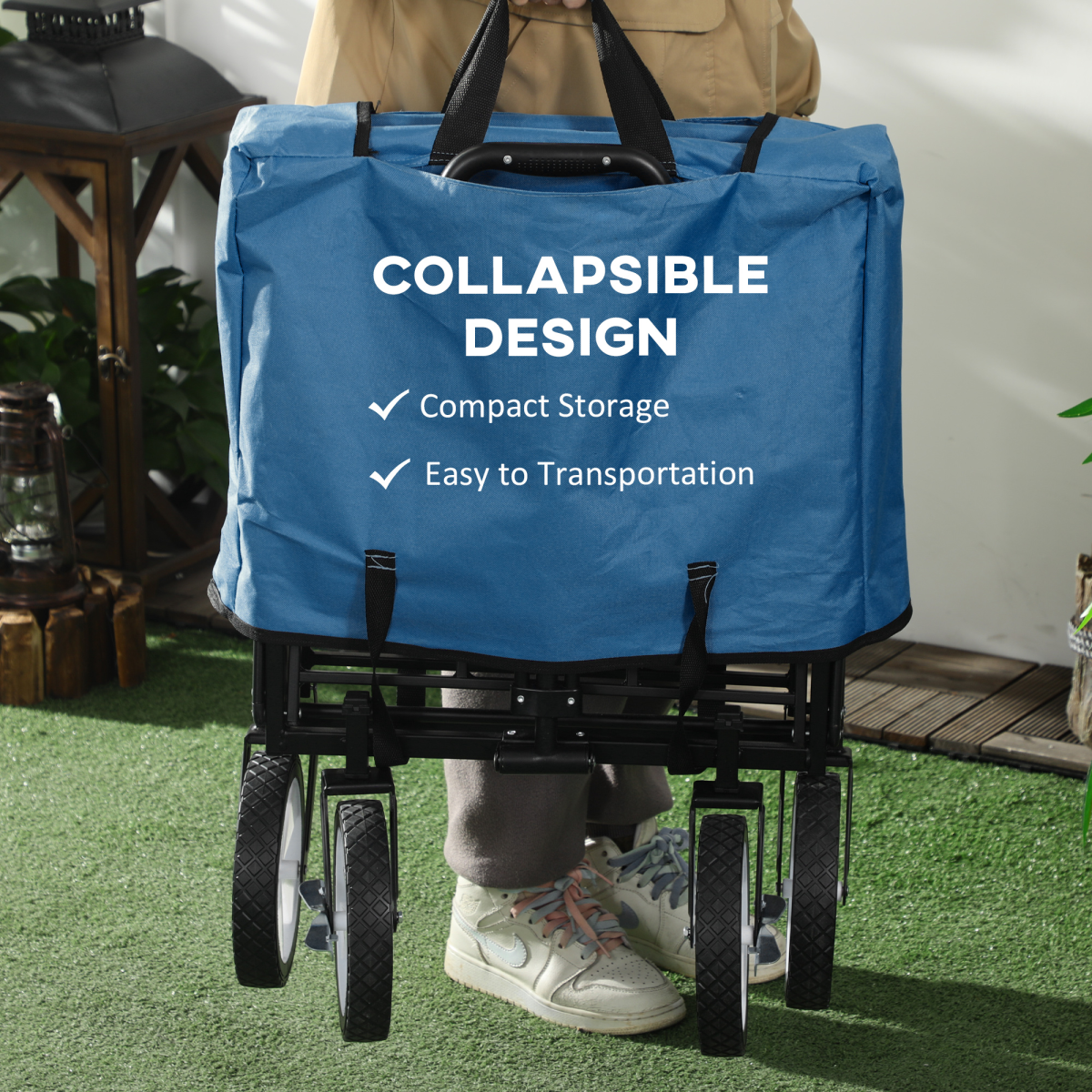 Outsunny Folding Cargo Wagon Cart for Beach & Garden, Telescopic Handle