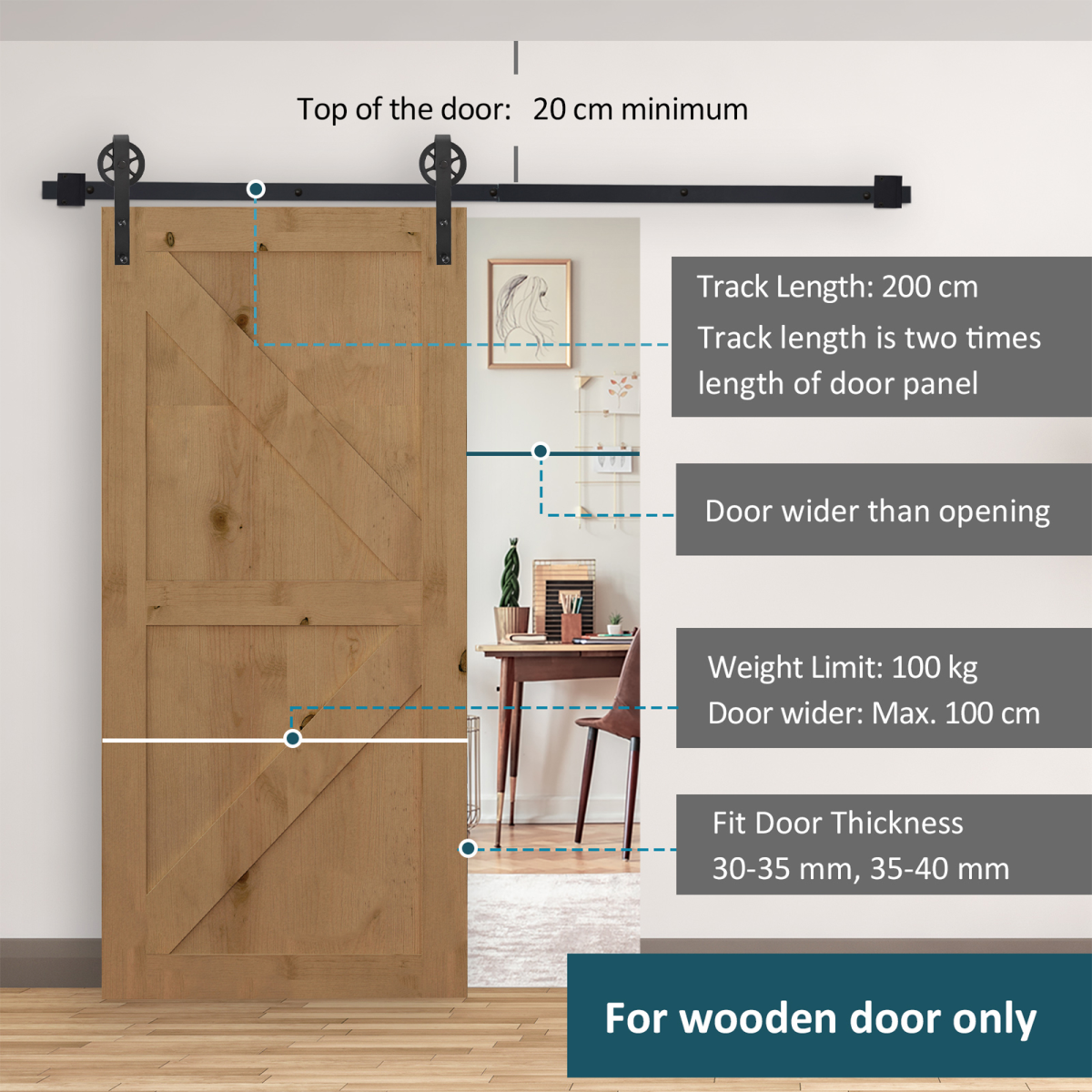 HOMCOM Sliding Barn Door Hardware Kit, 6.6 Ft, Carbon Steel, Hardware Only, for 34-40 mm Door Panels