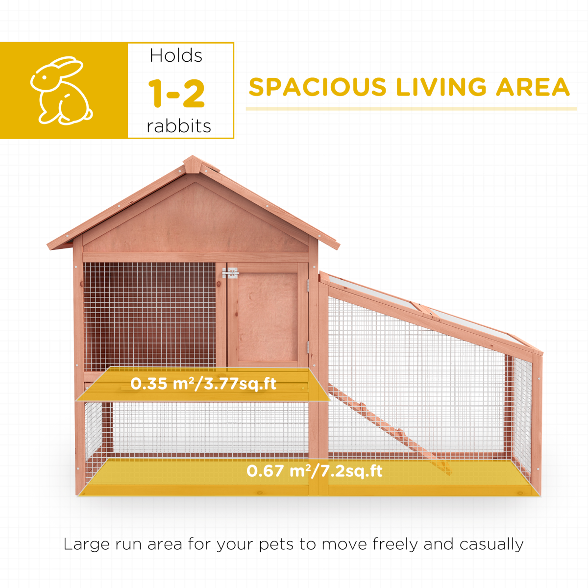 Pawhut 2 Tier Wooden Rabbit Hutch with Asphalt Roof, Ramp, Water Resistant, 144 x 64.5 x 100 cm