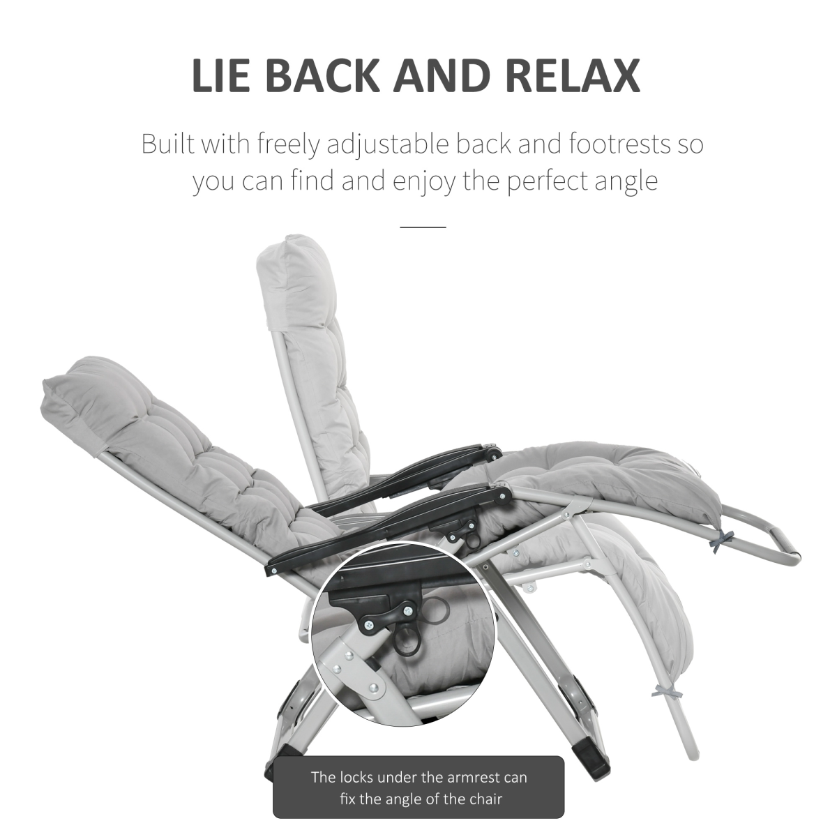 Outsunny 2-Piece Reclining Zero Gravity Folding Lounge Chair, Light Grey