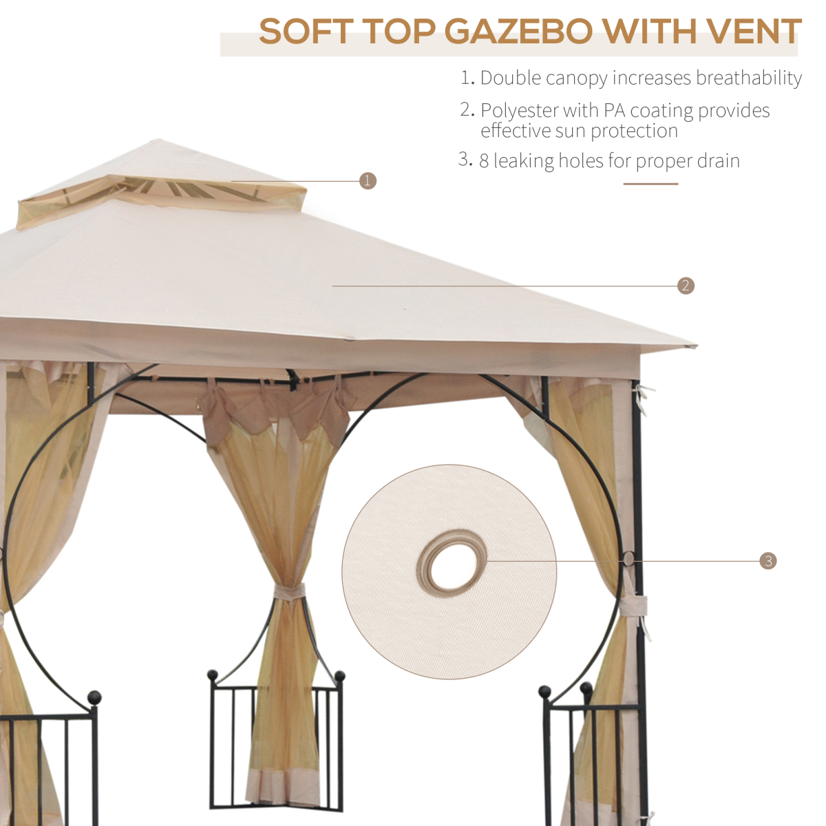 Outsunny 3m x 3m Beige Waterproof Metal Gazebo with Sides