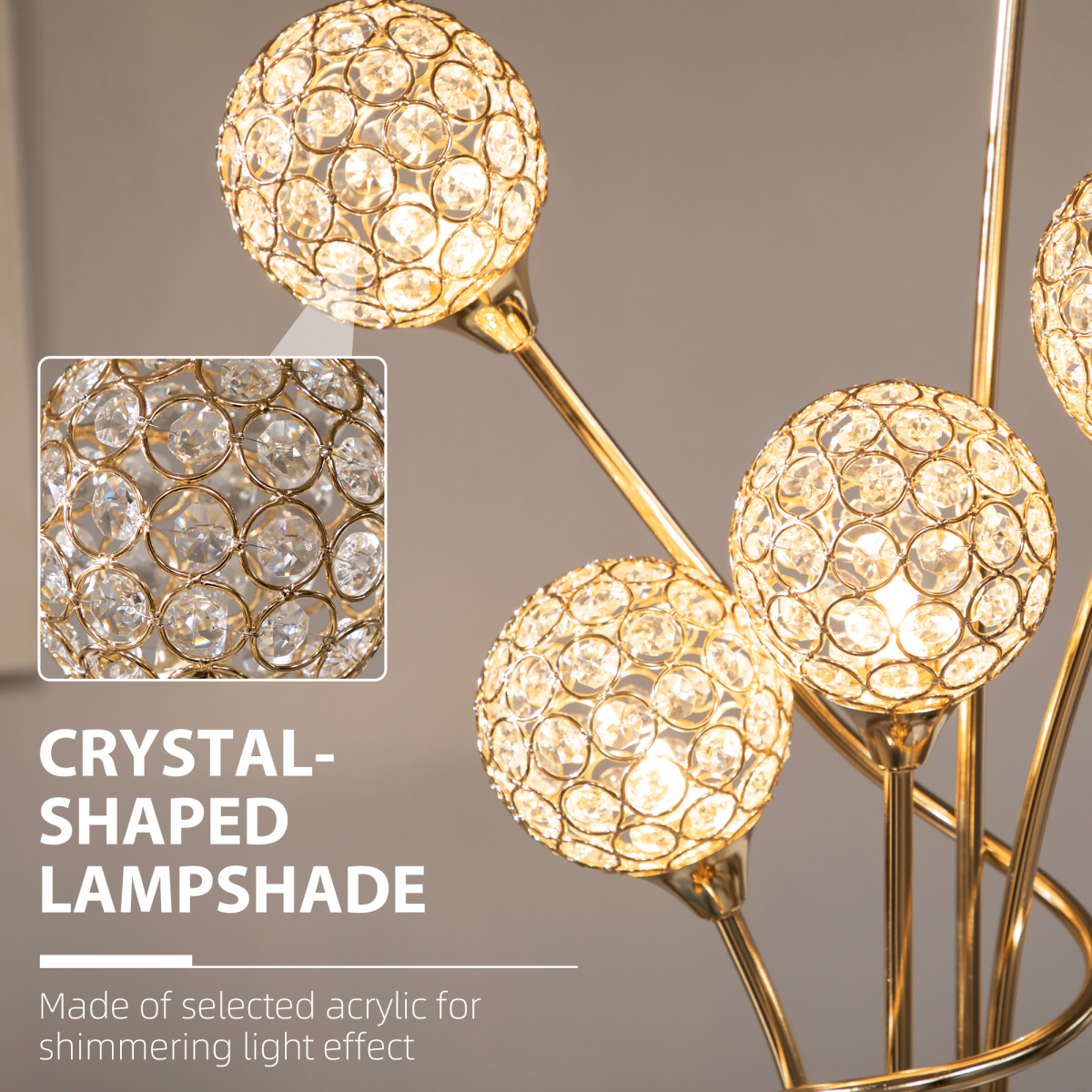 HOMCOM Gold 5-Light Crystal Upright Floor Lamp