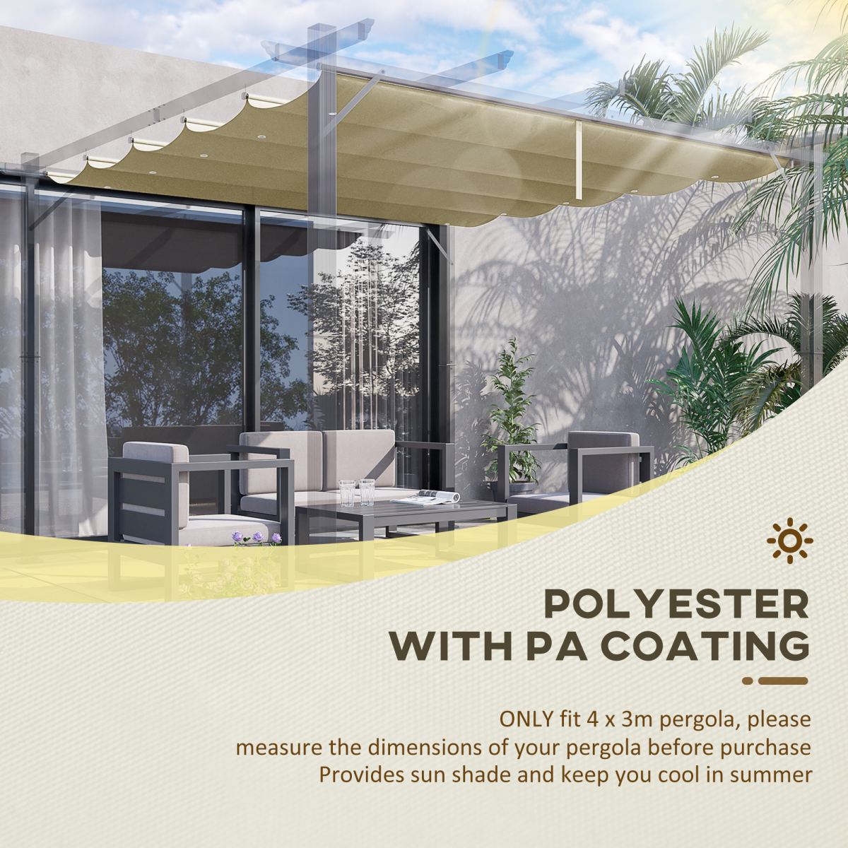 Outsunny 4 x 3 m Pergola Replacement Canopy Shade Cover, Beige Polyester, 10 Drainage Holes
