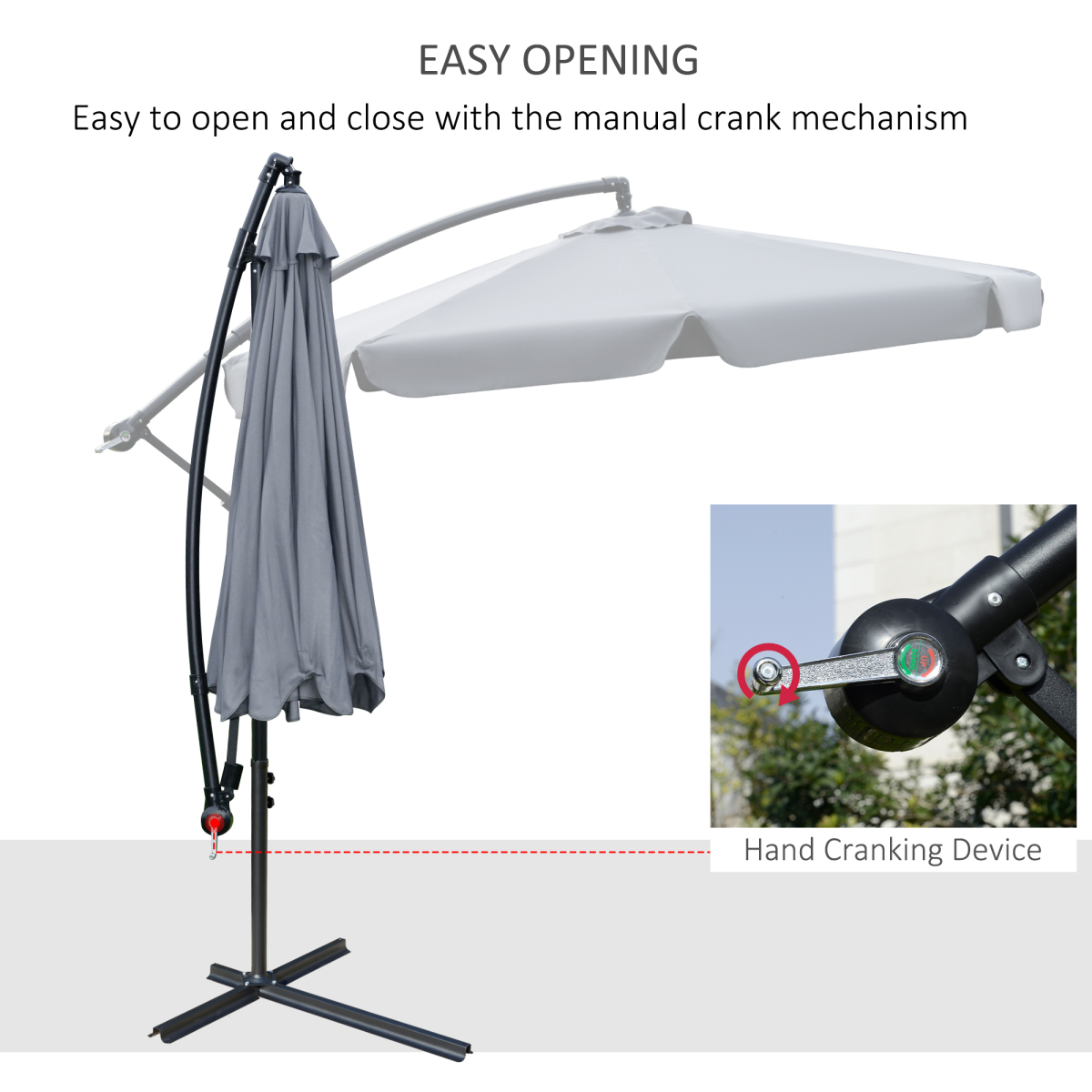 Outsunny 2.7m Banana Parasol Cantilever Umbrella with Crank and Adjustable Canopy Angle, Dark Grey