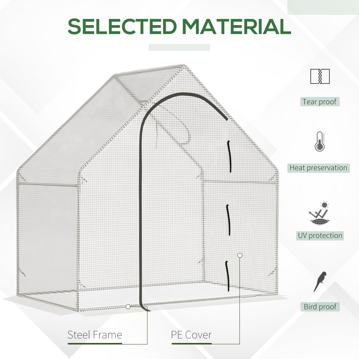 Outsunny Walk-In Greenhouse with Steel Frame, 180 x 100 x 165cm, White