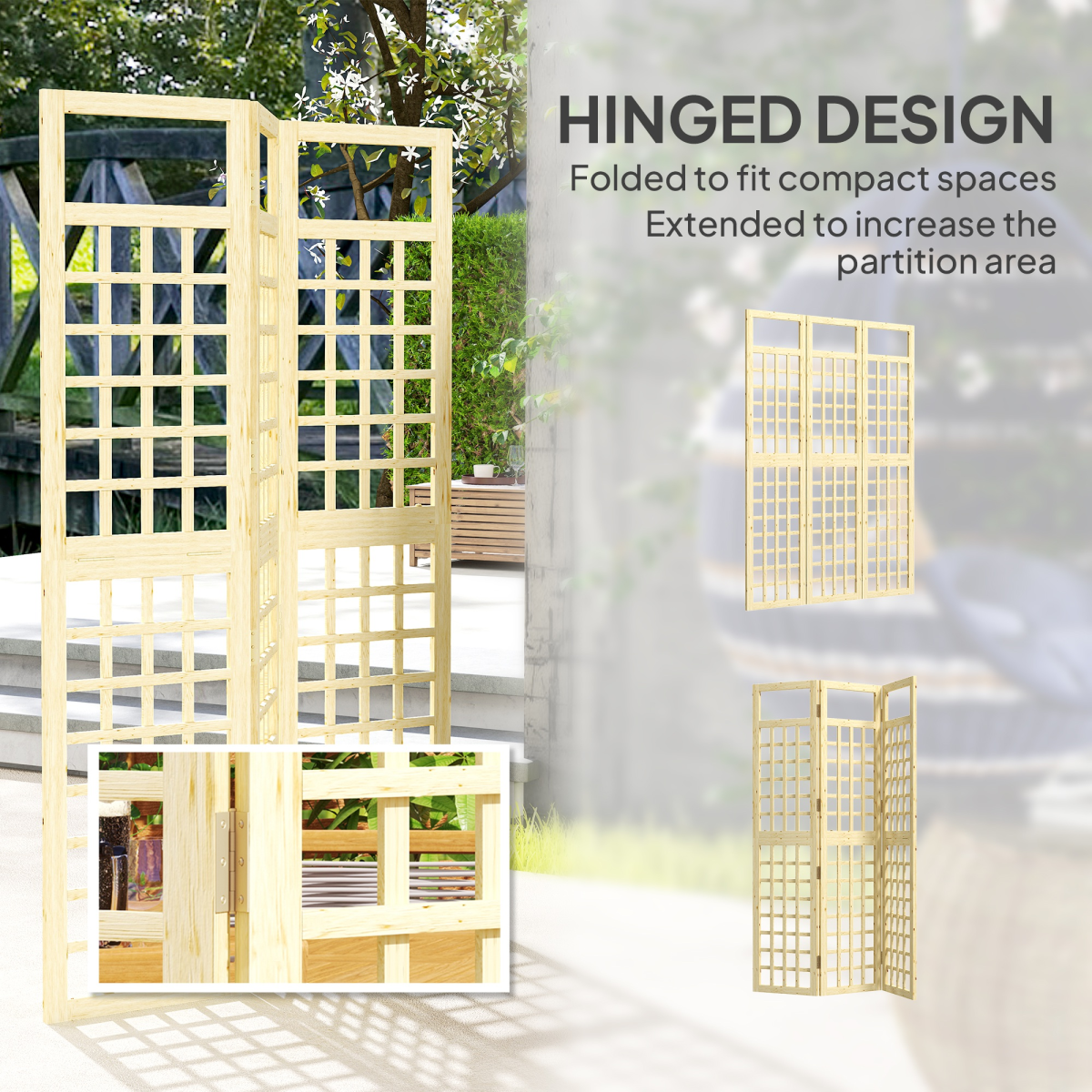 Outsunny Folding 3-Panel Fir Wood Garden Privacy Screen