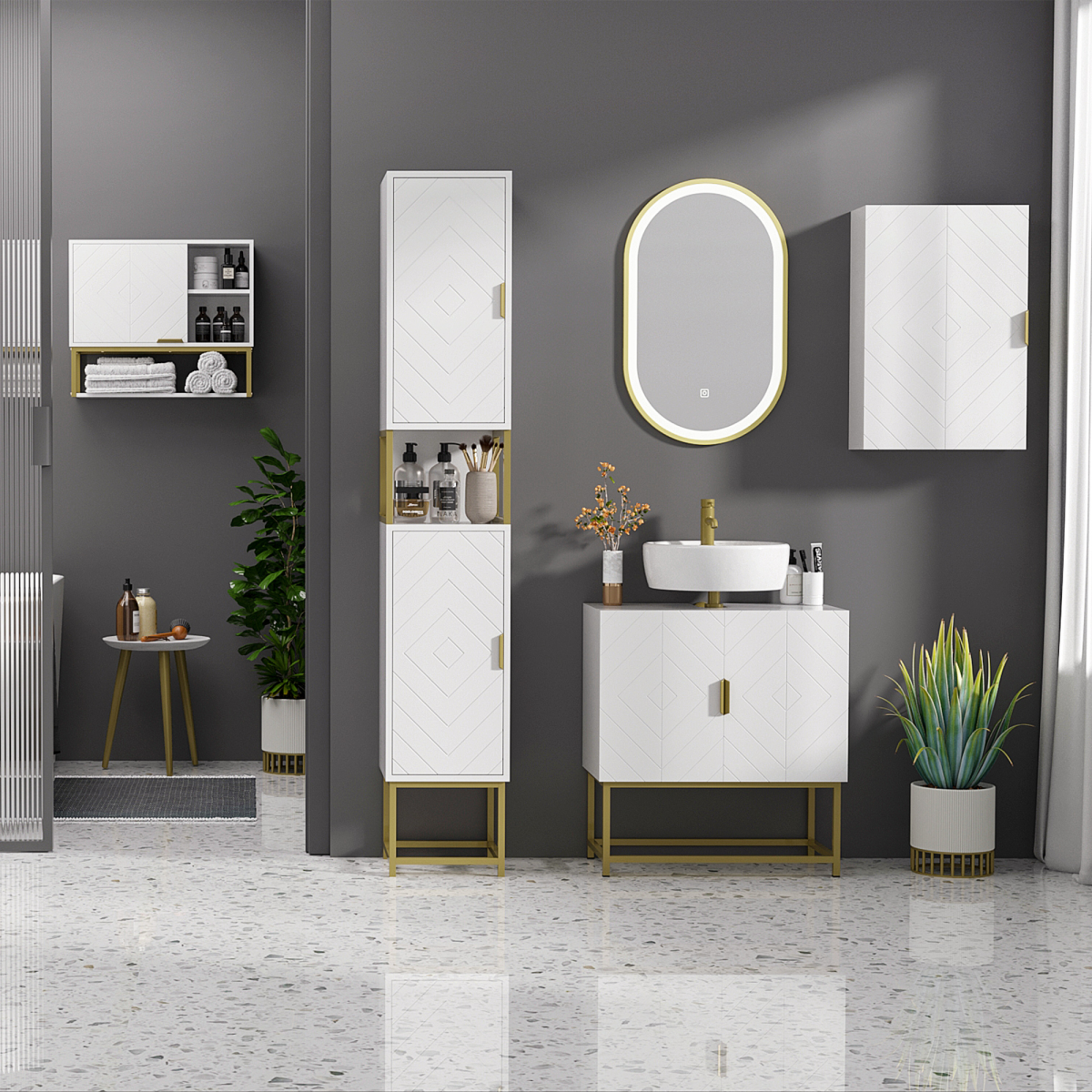 kleankin Freestanding White Bathroom Cabinet, 2 Doors, Adjustable Shelf