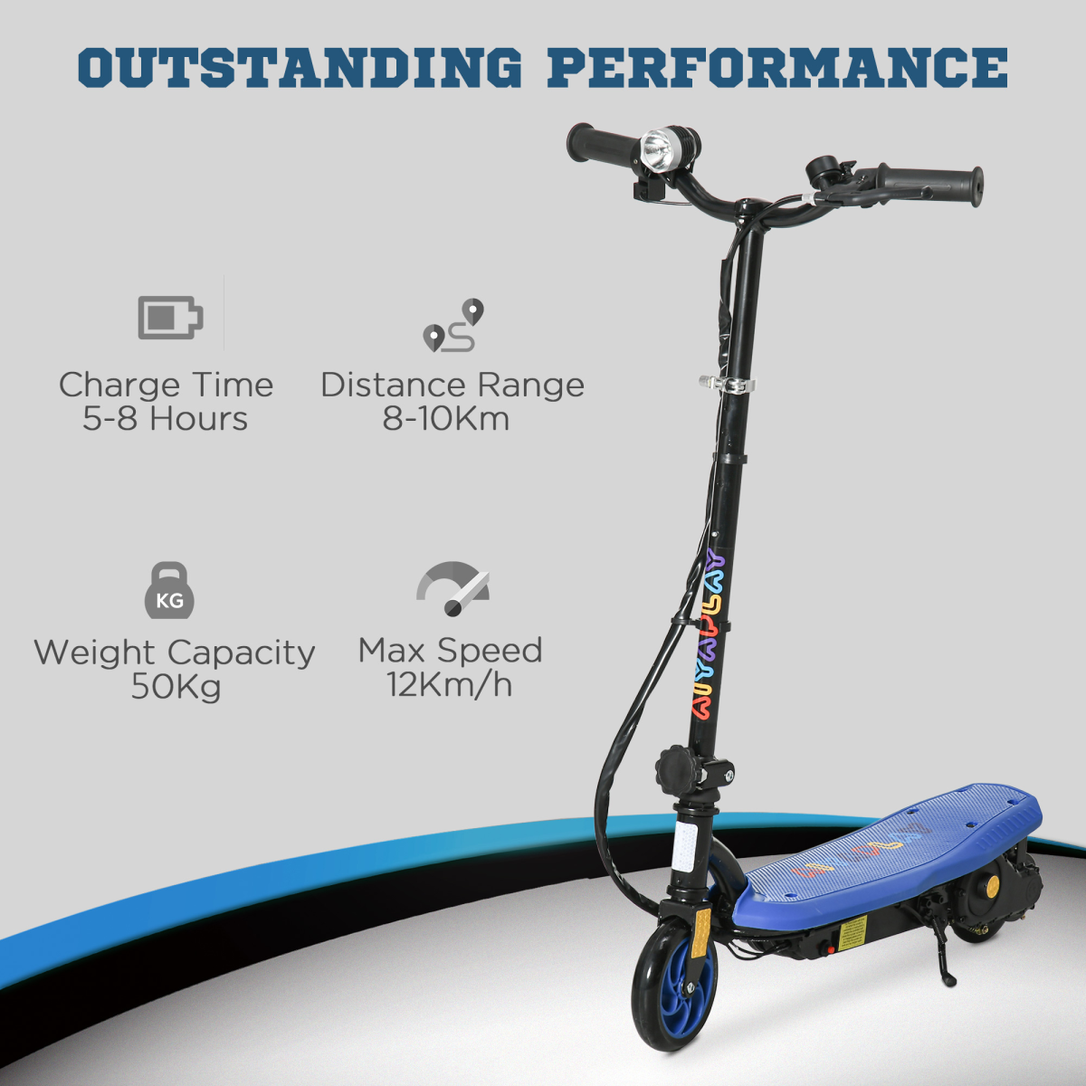 Folding Electric Scooter with LED Headlight for Ages 7-14, Blue