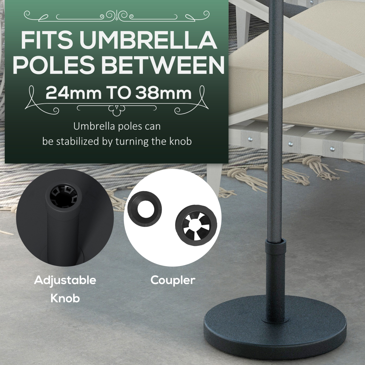 Outsunny 15kg Heavy Duty Round Concrete Parasol Base, Black