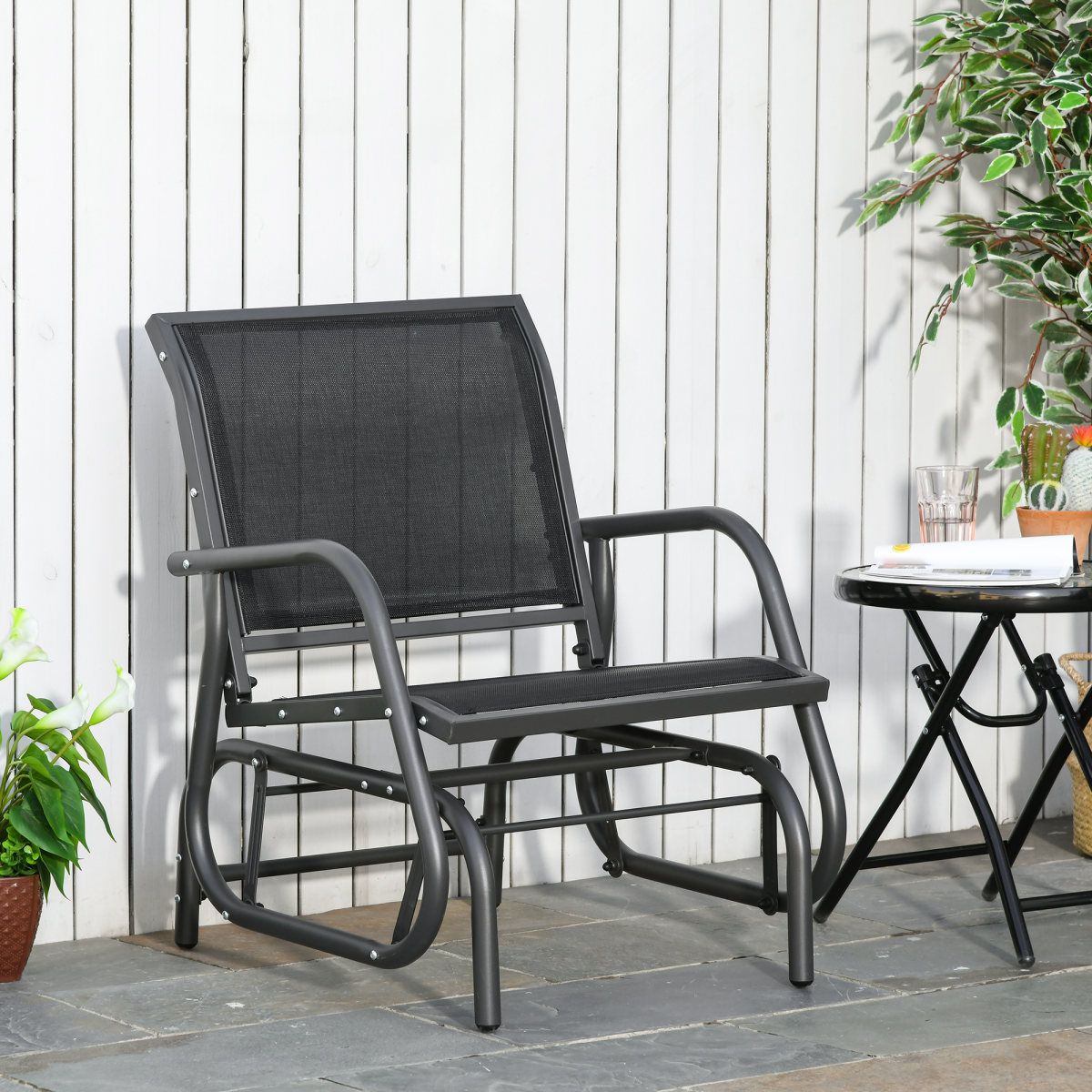 Outdoor Gliding Chair with Mesh Seat, Curved Back & Steel Frame