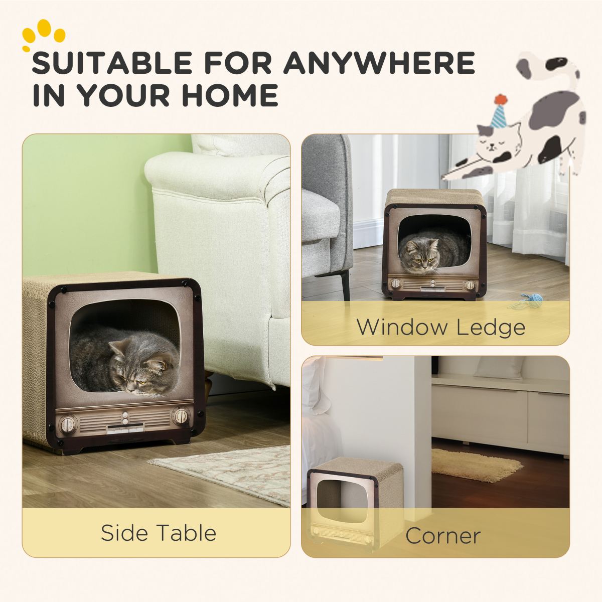 PawHut TV Shape Cat Scratching House with Catnip, Brown