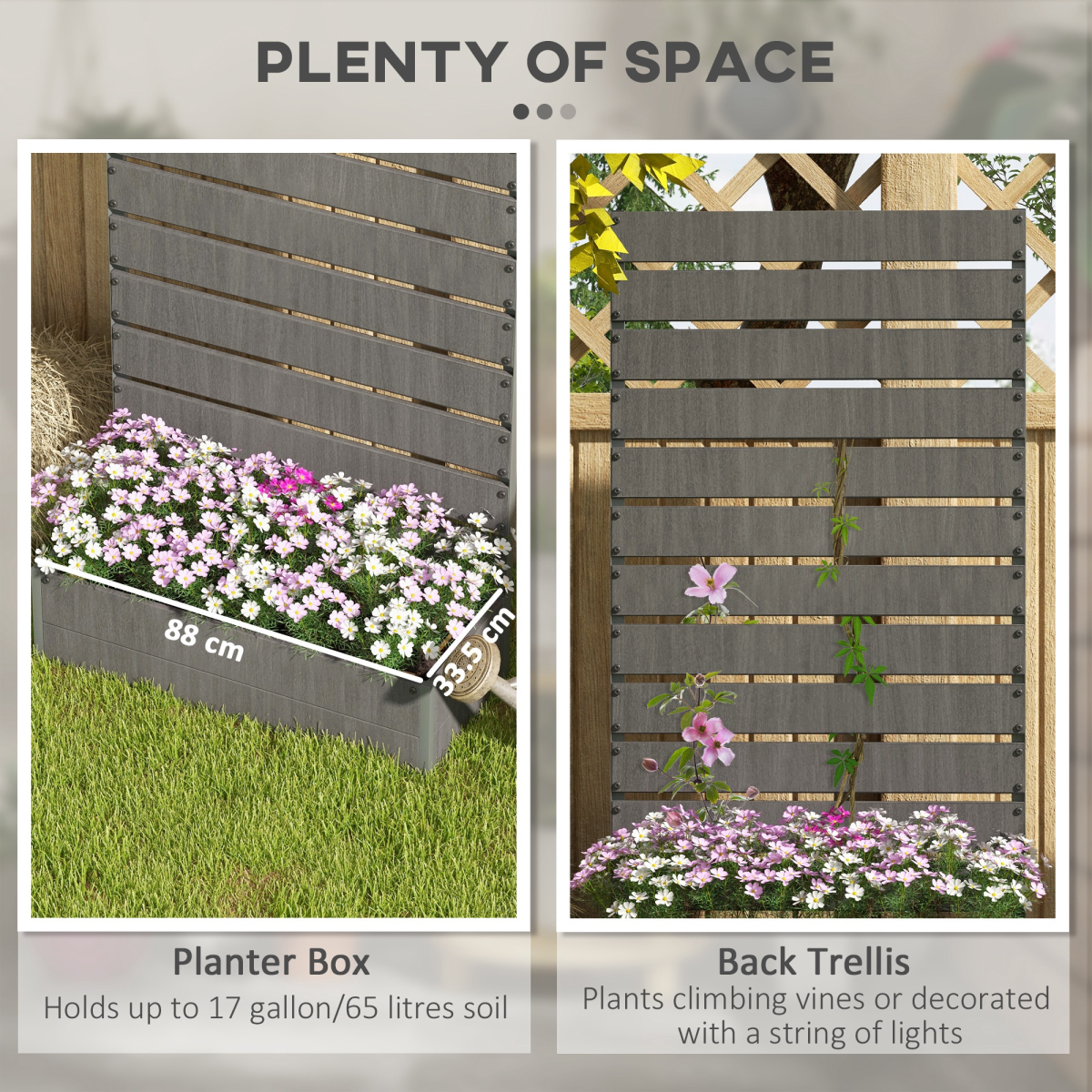 Outsunny Raised Garden Bed with Trellis, Standing Planter Box, Dark Grey