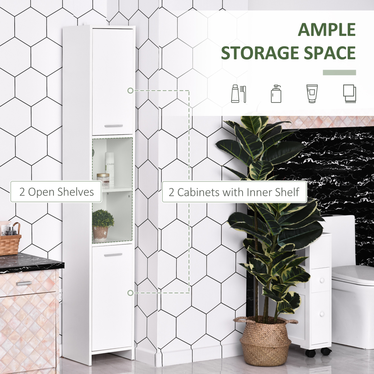 Tall Freestanding Storage Cabinet with Doors and Shelves for Bathroom Bedroom