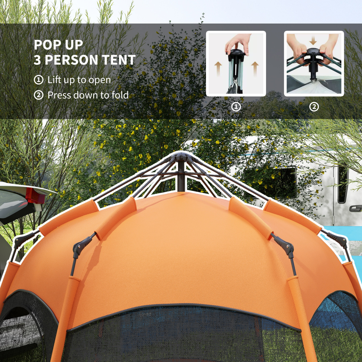 4 Person Pop-Up Camping Tent with Mesh Windows, Stakes & Ropes
