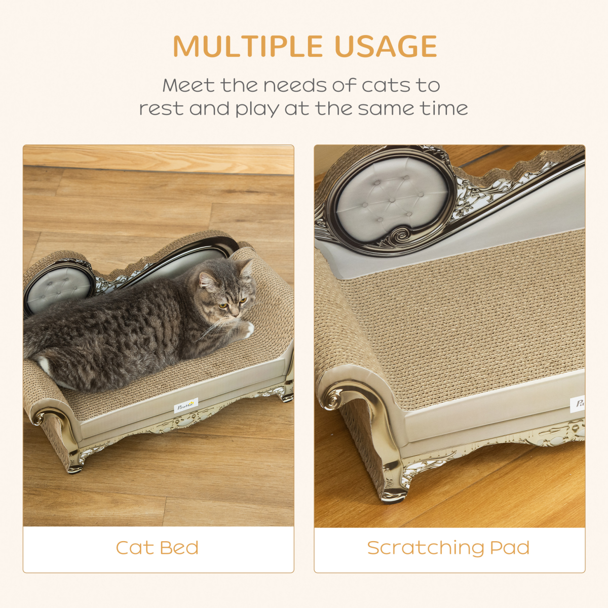 Cat Scratching Bed Sofa with Catnip, Retro Style, No Assembly