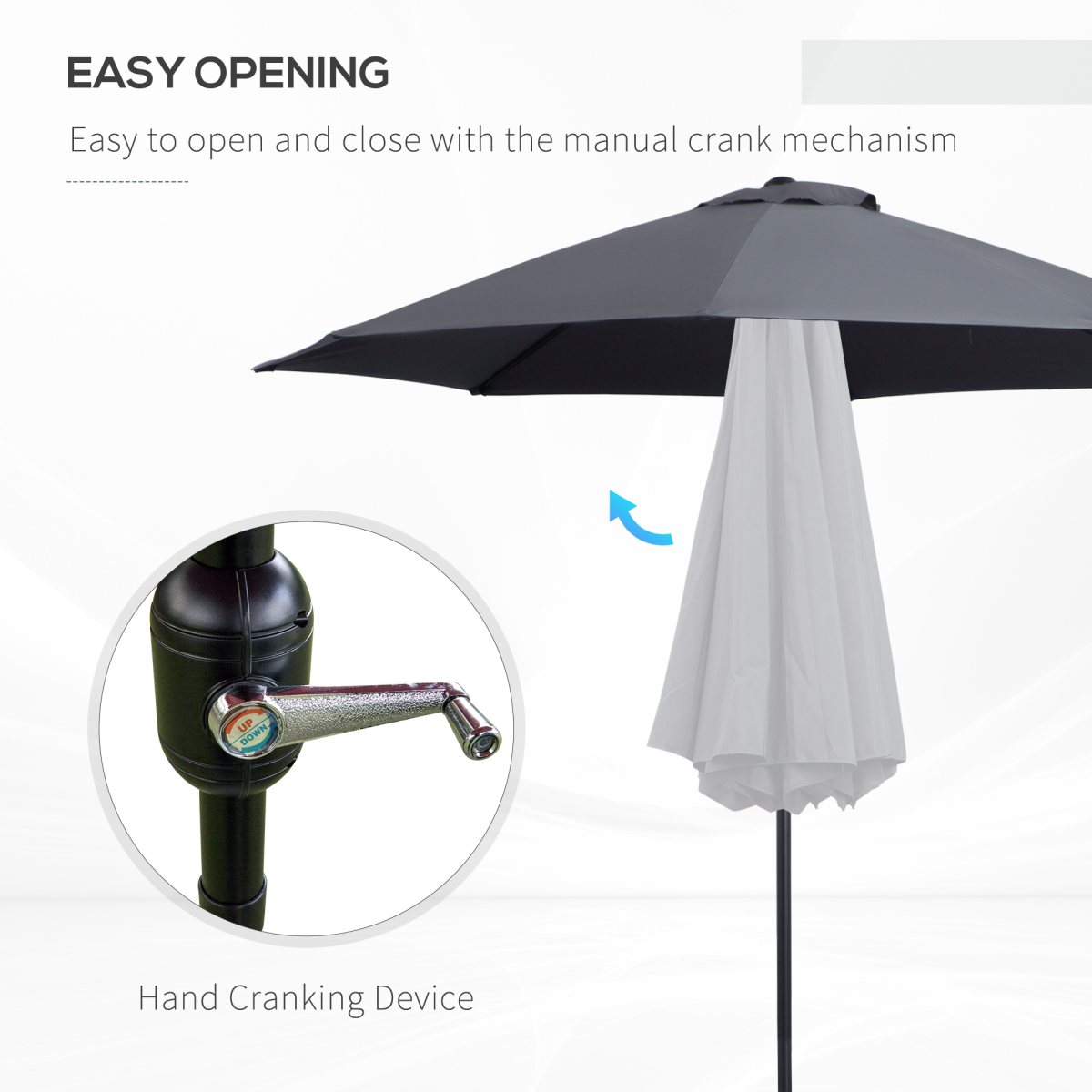 Outsunny 2.65m Patio Sun Umbrella Parasol with Tilt, Crank Handle, Aluminium Pole, Charcoal Grey