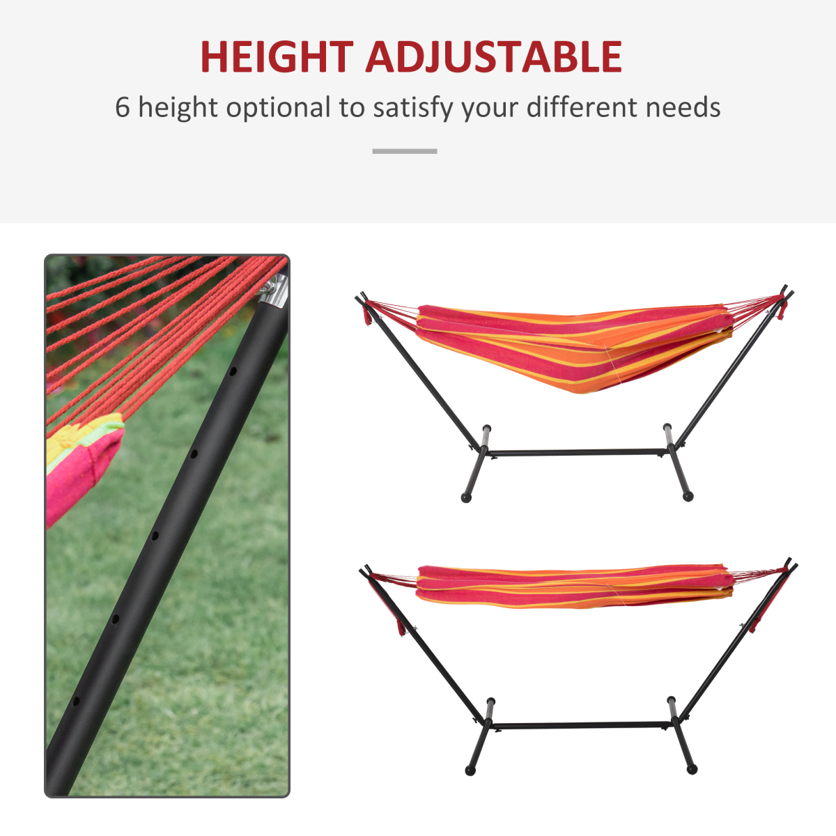 Outsunny 277 x 121 cm Hammock with Metal Stand and Carrying Bag, 120 kg, Multicolor Stripe