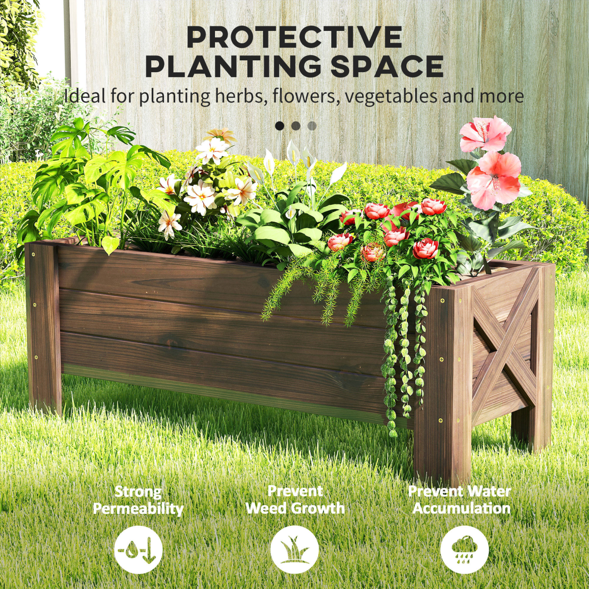 Wooden Outdoor Raised Garden Bed Planter, 100 x 36.5 x 36 cm