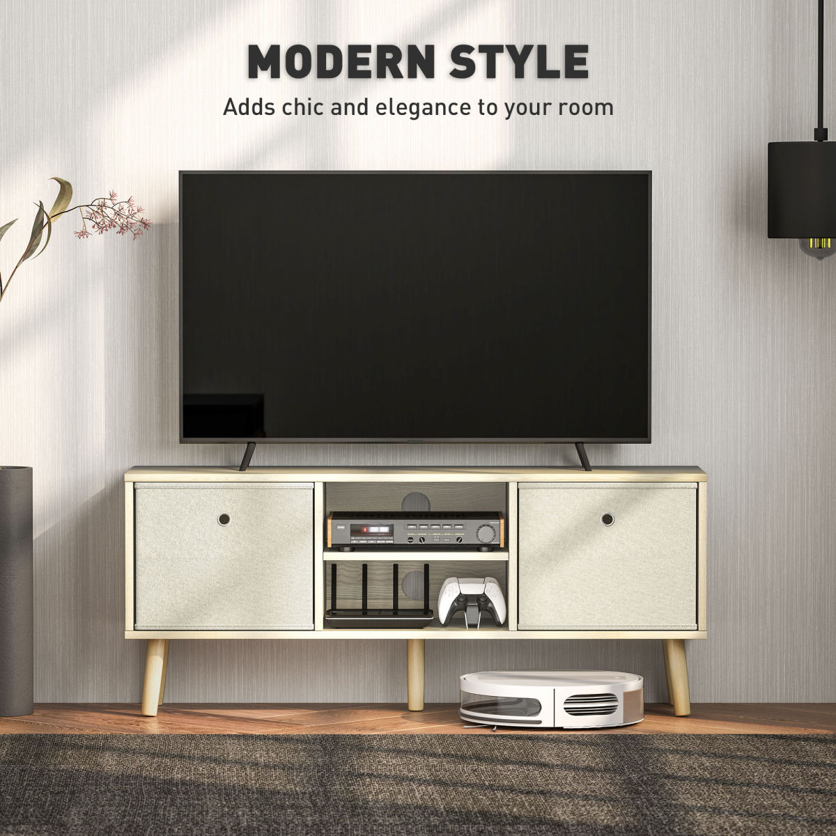 HOMCOM TV Cabinet Stand with Shelves & Drawers, Natural Wood