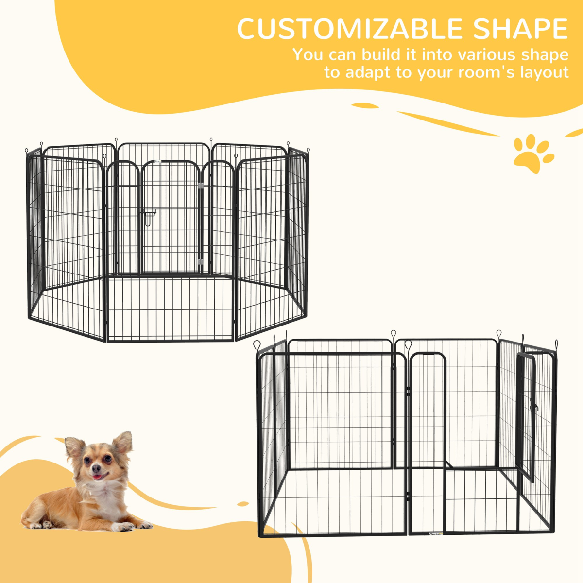 PawHut Folding Metal Pet Playpen with 8 Panels, Hinged Door, Double Latch, Indoor and Outdoor Use