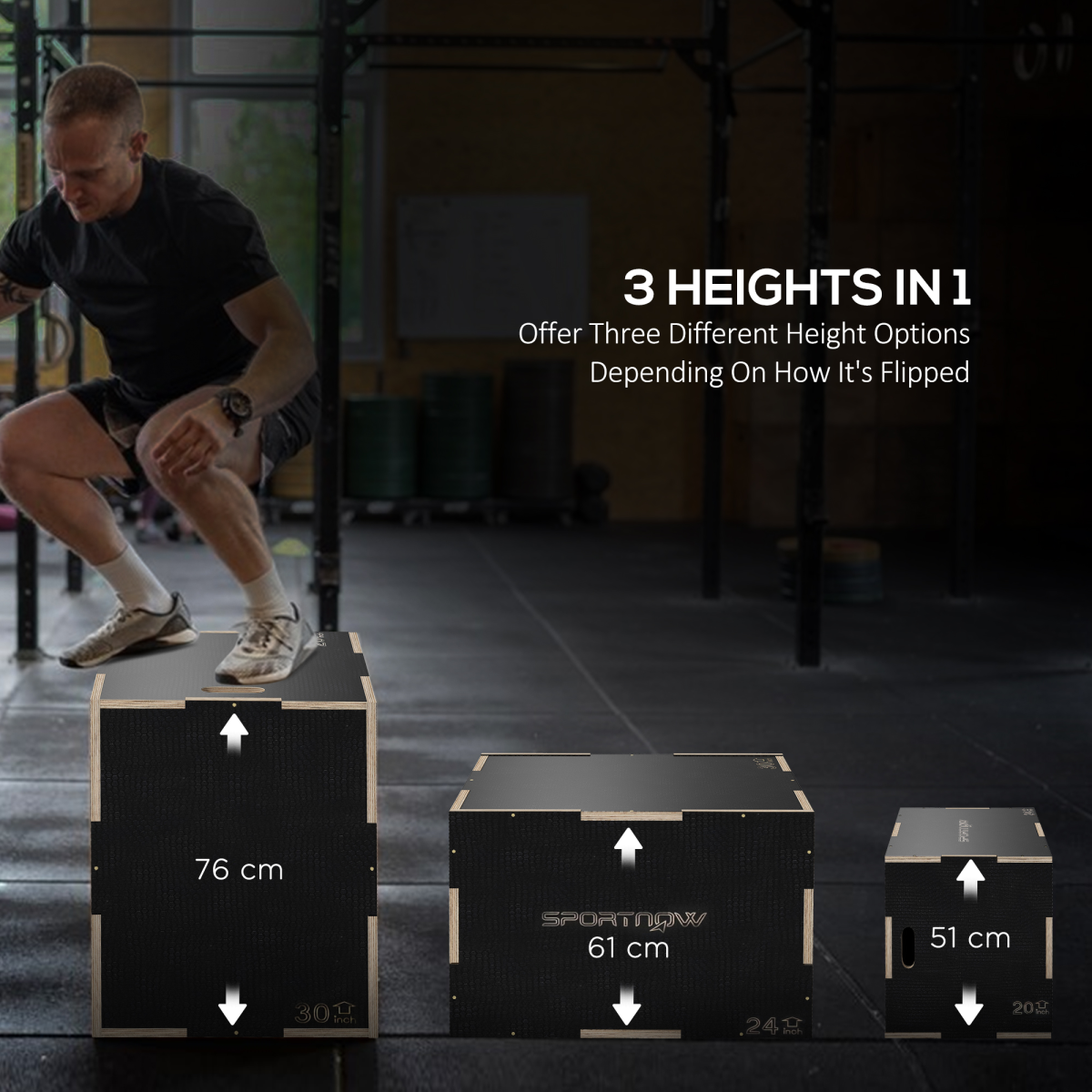 SPORTNOW Wooden Plyometric Jump Box, 3 Height Options for Home Gym