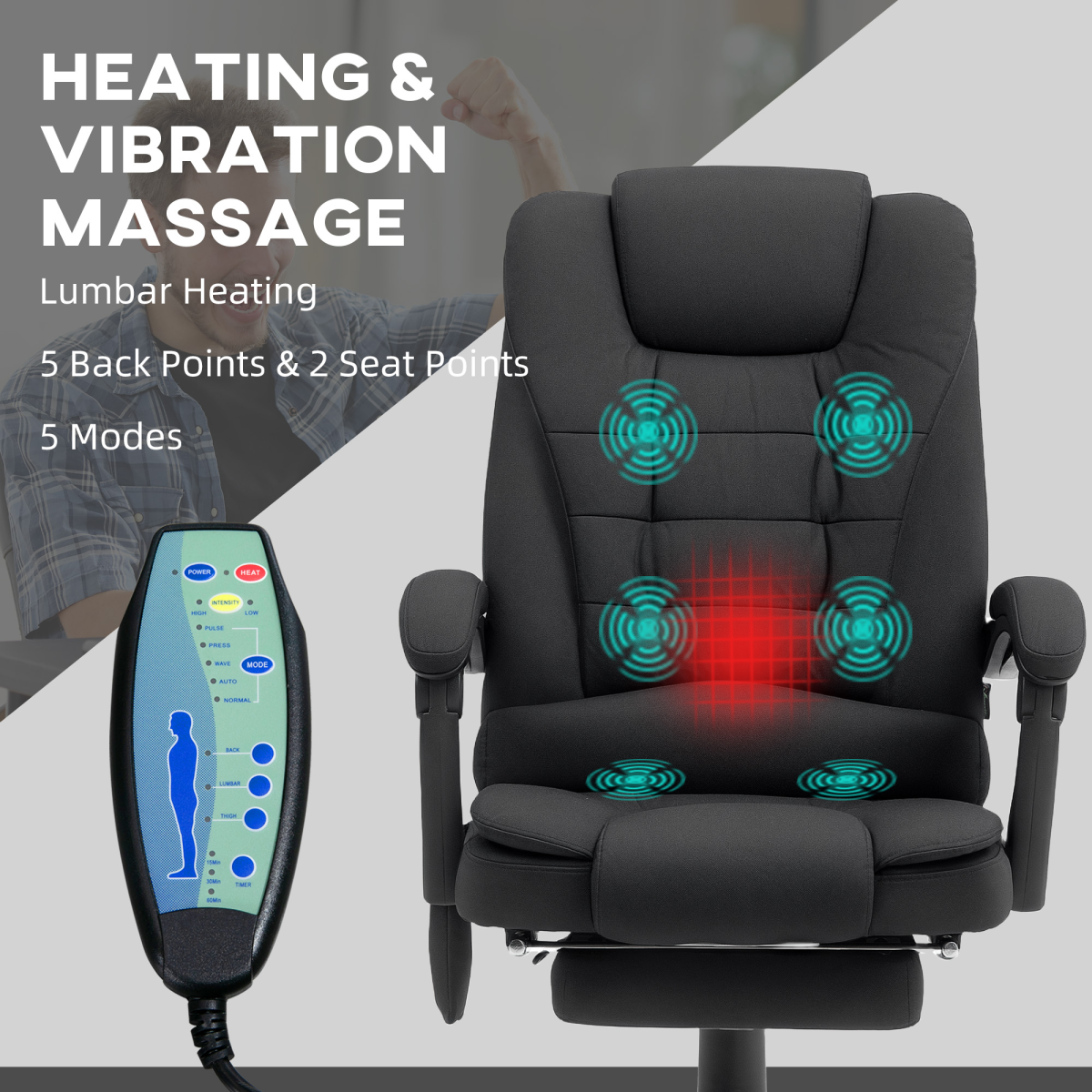 Vinsetto 6-Point Heated Massage Ergonomic Office Chair, Black