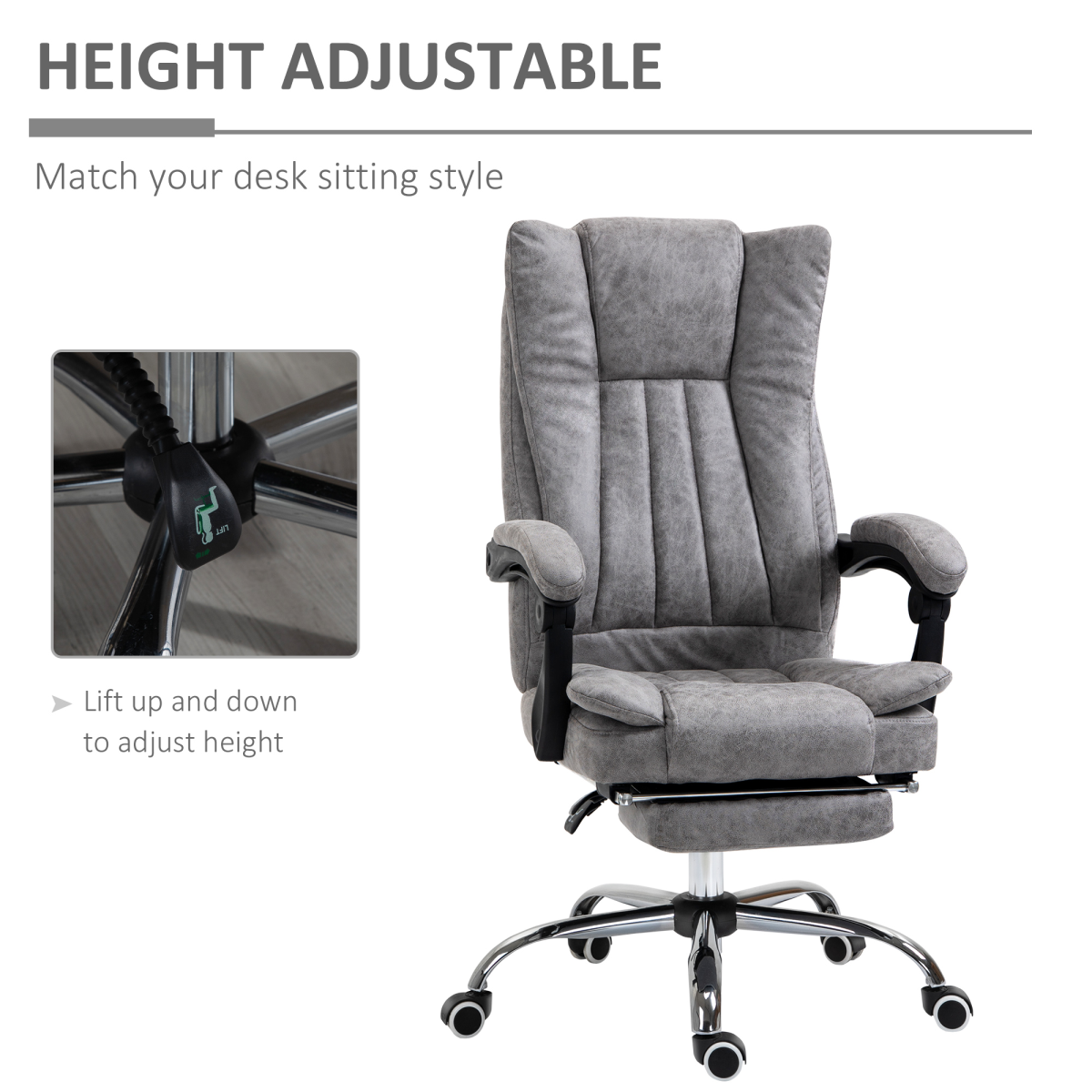 Vinsetto Grey Executive Swivel Office Chair with Footrest