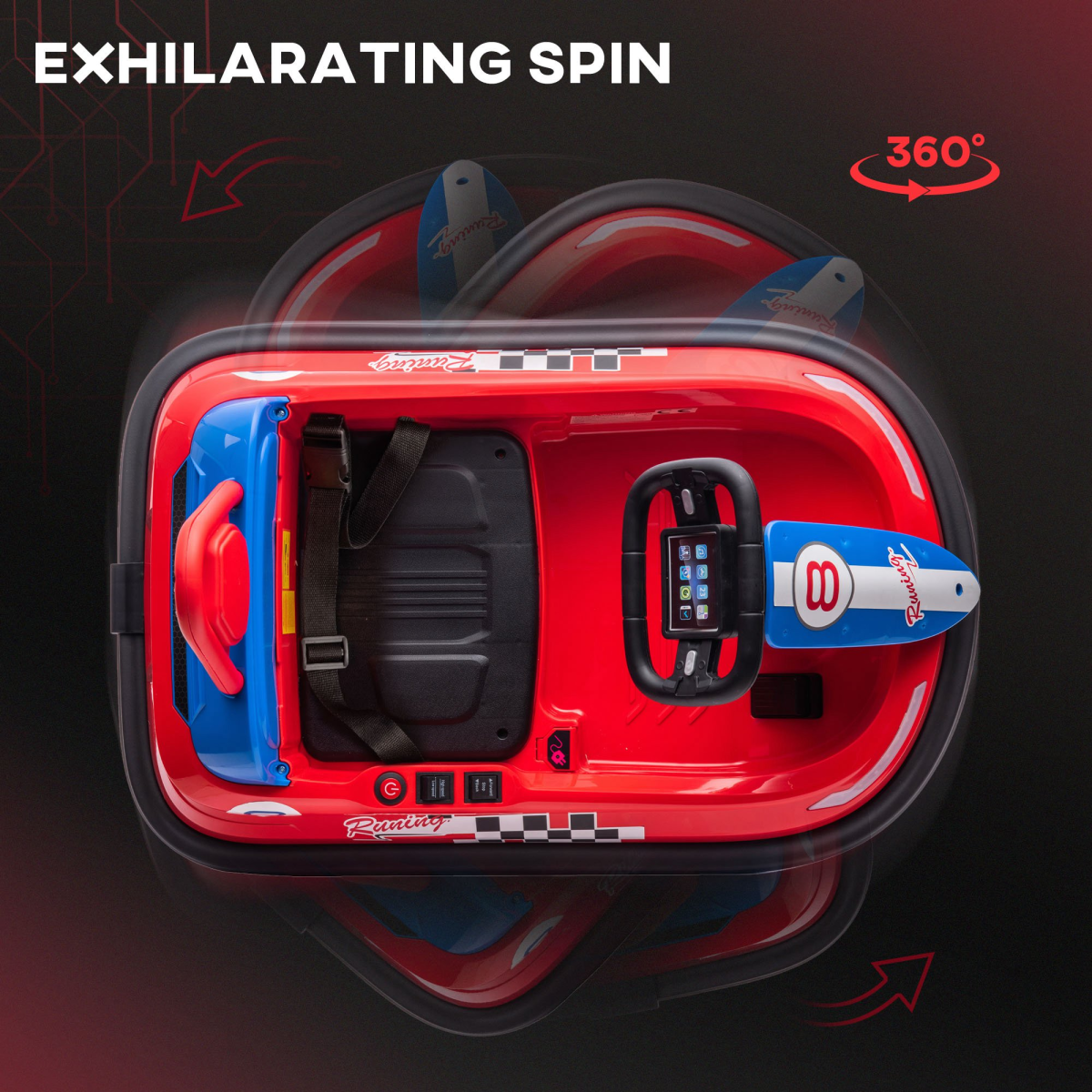 HOMCOM 6V Kids Bumper Car, 360° Spin, 2 Speeds, Music & Horn
