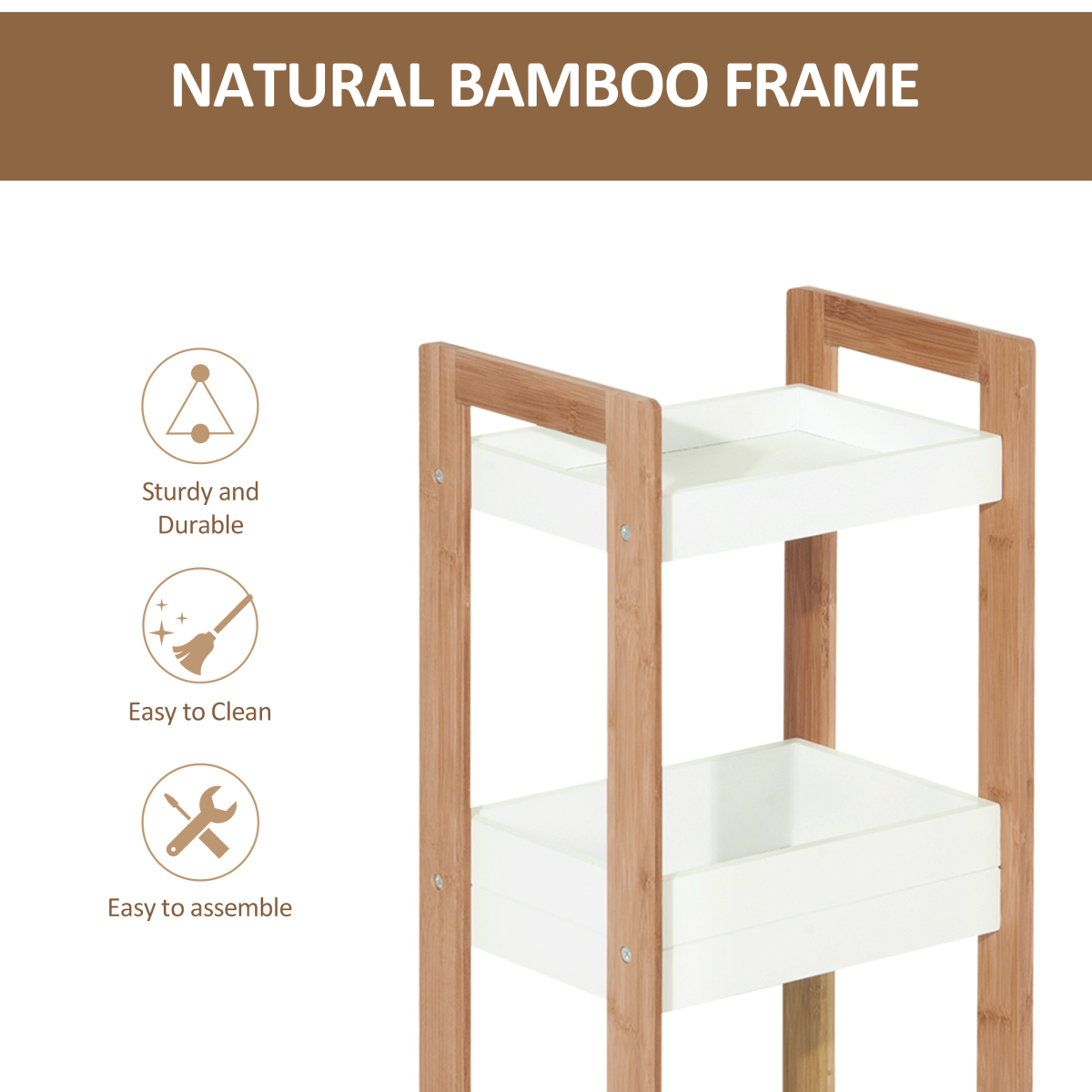 HOMCOM 3-Tier Bamboo Bathroom Shelf