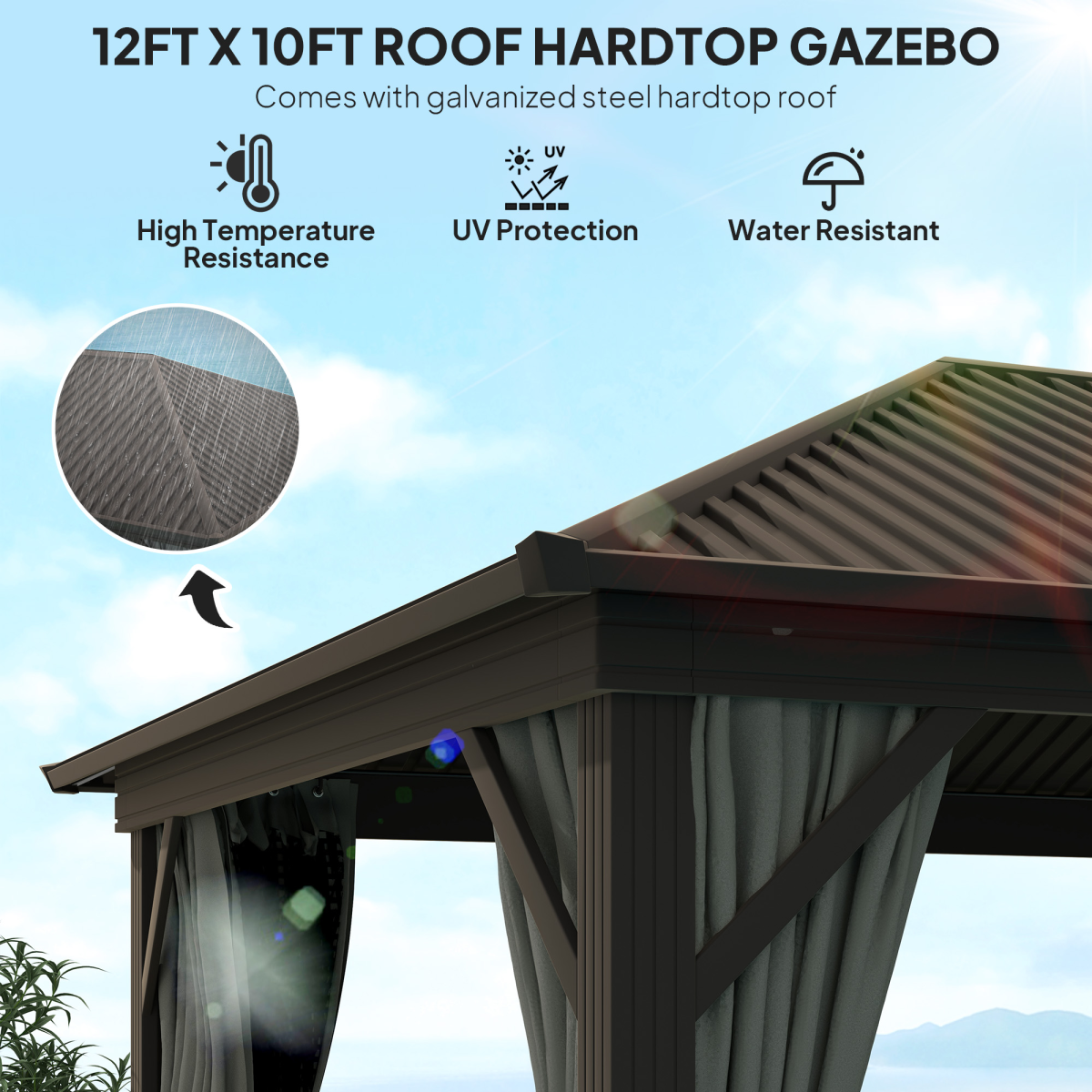 Outsunny 3.6 x 3m Hardtop Garden Gazebo with Screen Curtains, Dark Grey