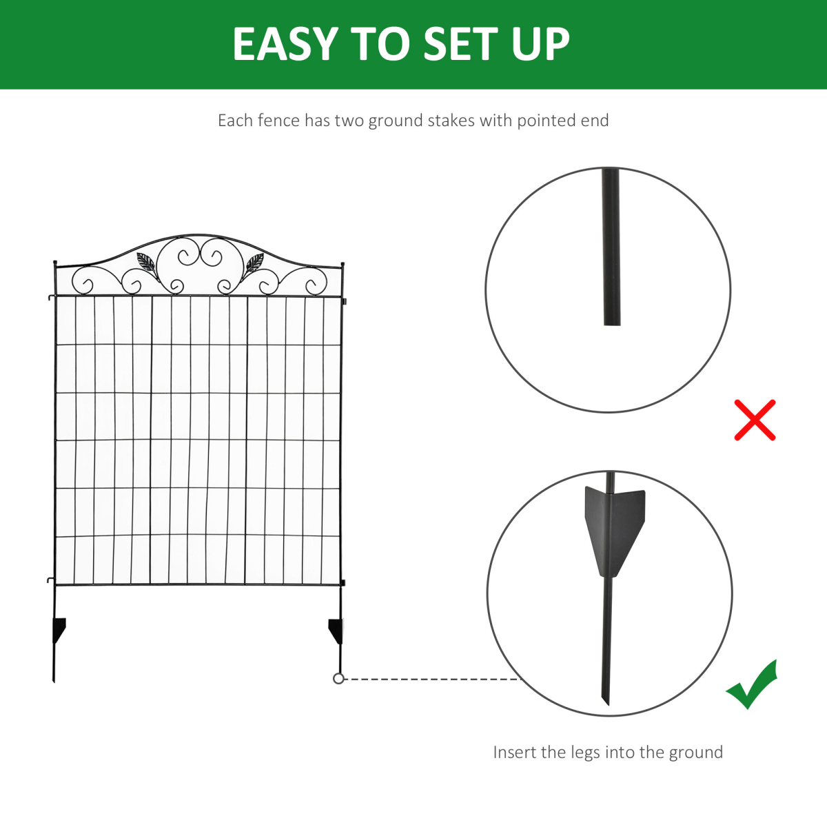 Decorative Garden Fence Border Edging, 4 Panels, 44in H x 12ft L, Steel Wire, Vine Pattern, Adjustable Shape