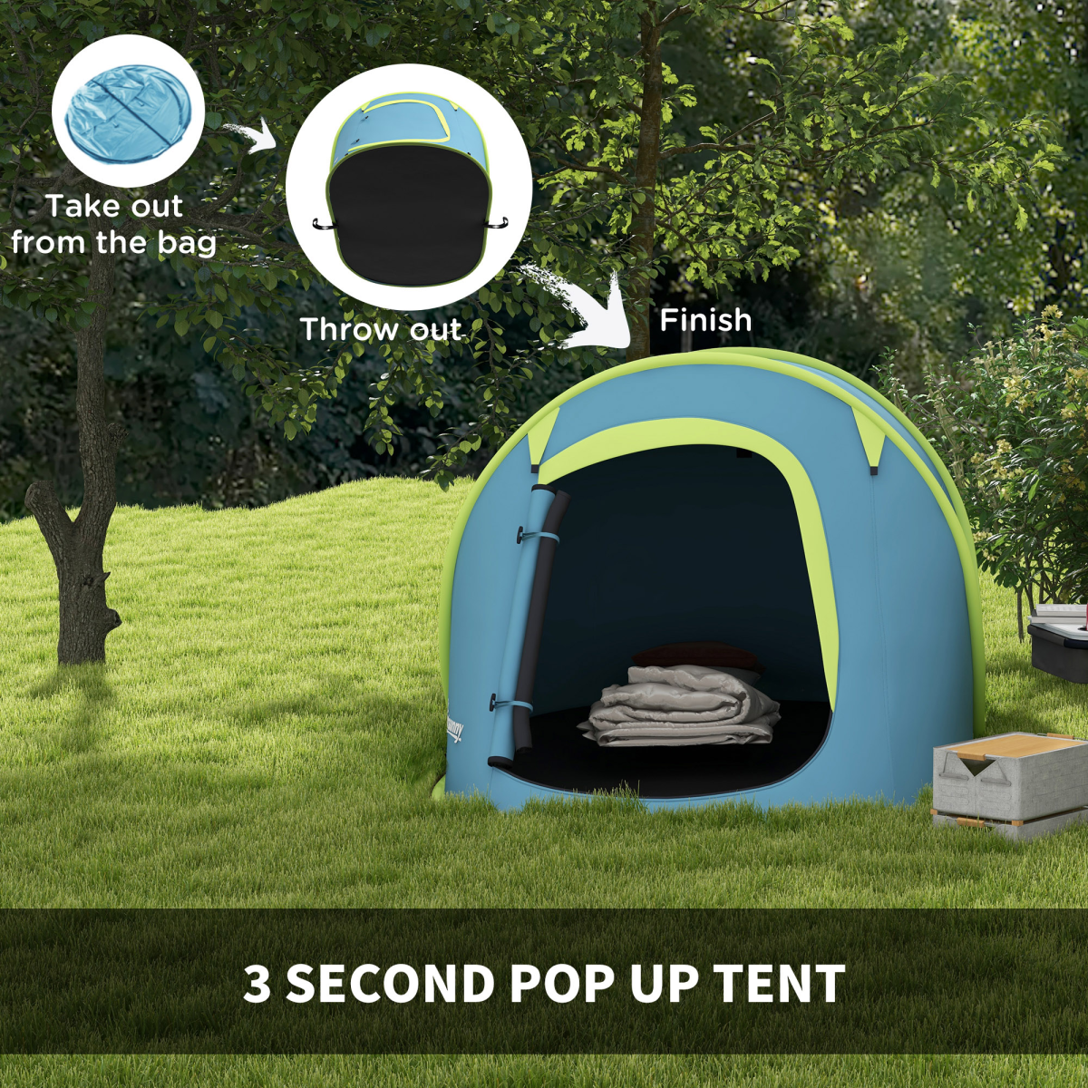 Outsunny 2-Person Pop-Up Camping Tent, 2000mm Waterproof, Blue