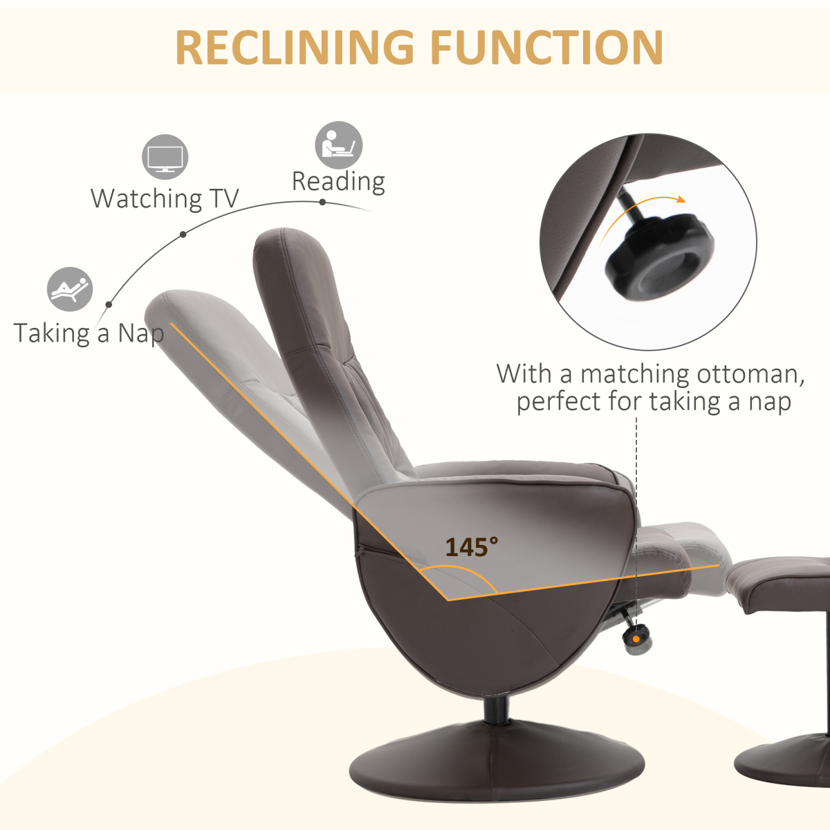 Brown PU Leather Reclining Armchair and Ottoman Set