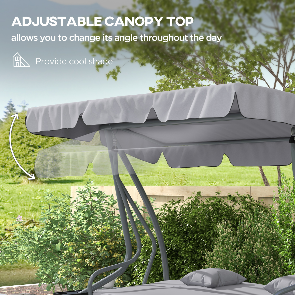 Outsunny 2-in-1 3-Seater Garden Swing Chair with Adjustable Canopy, Grey