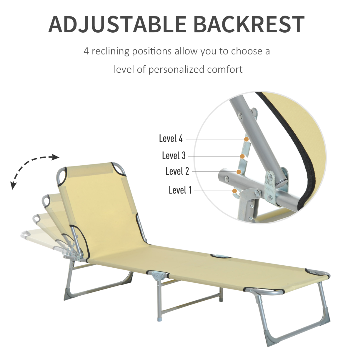 Portable Folding Camping Cot Sun Lounger with Adjustable Back, Outdoor Recliner Chaise Chair