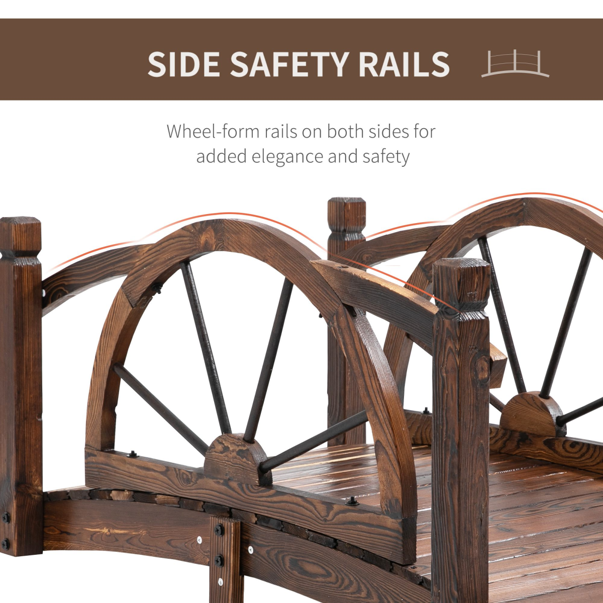 Outsunny Wooden Arched Garden Bridge with Safety Rails, Decorative Outdoor Footbridge