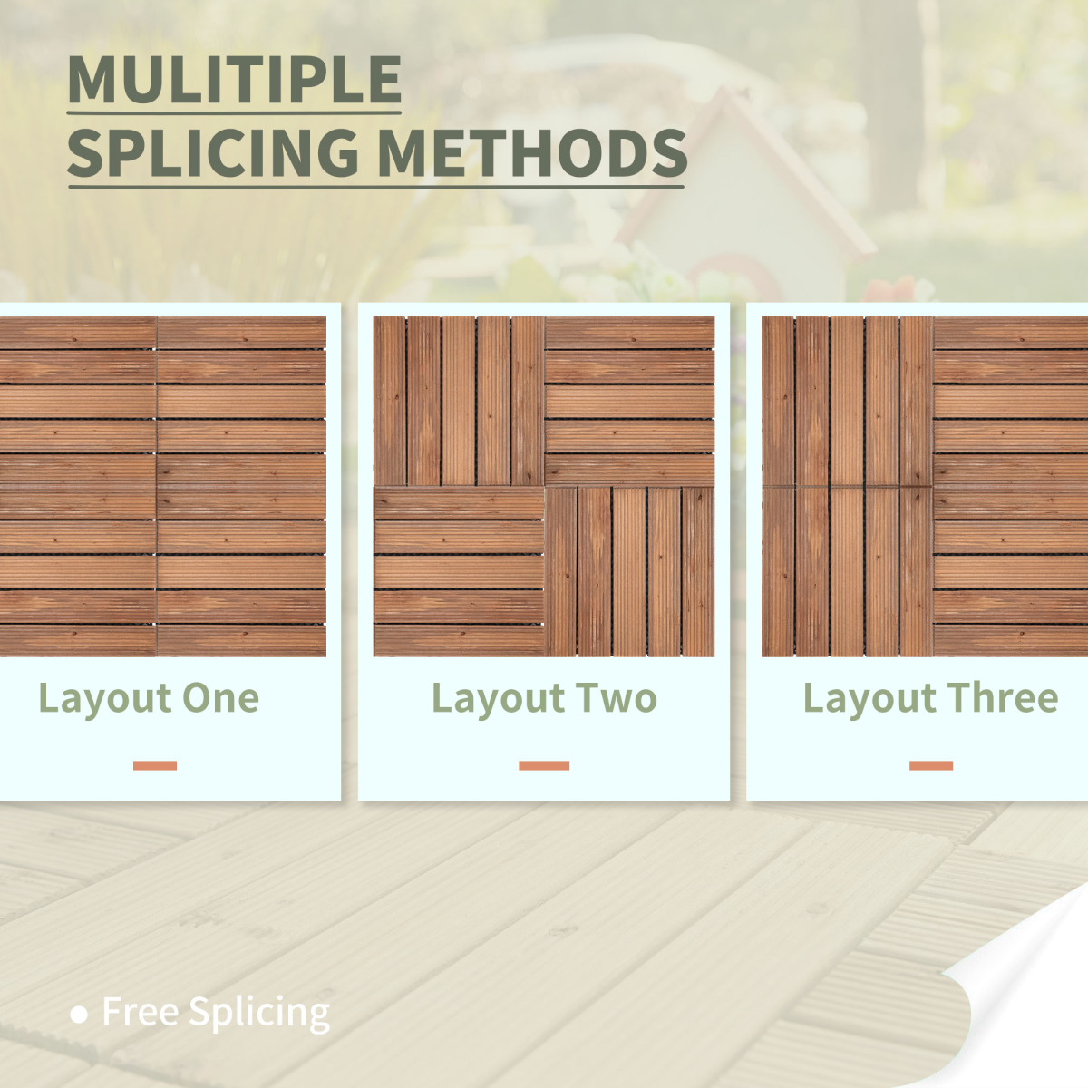 Outsunny 27-Piece Solid Wood Interlocking Deck Tiles DIY Flooring Set