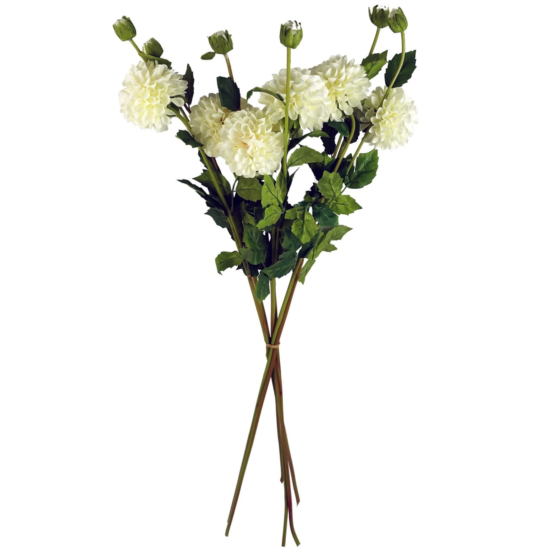 Leaf Pack of 6 75cm Artificial Dahlia PomPom Flower Stems Cream
