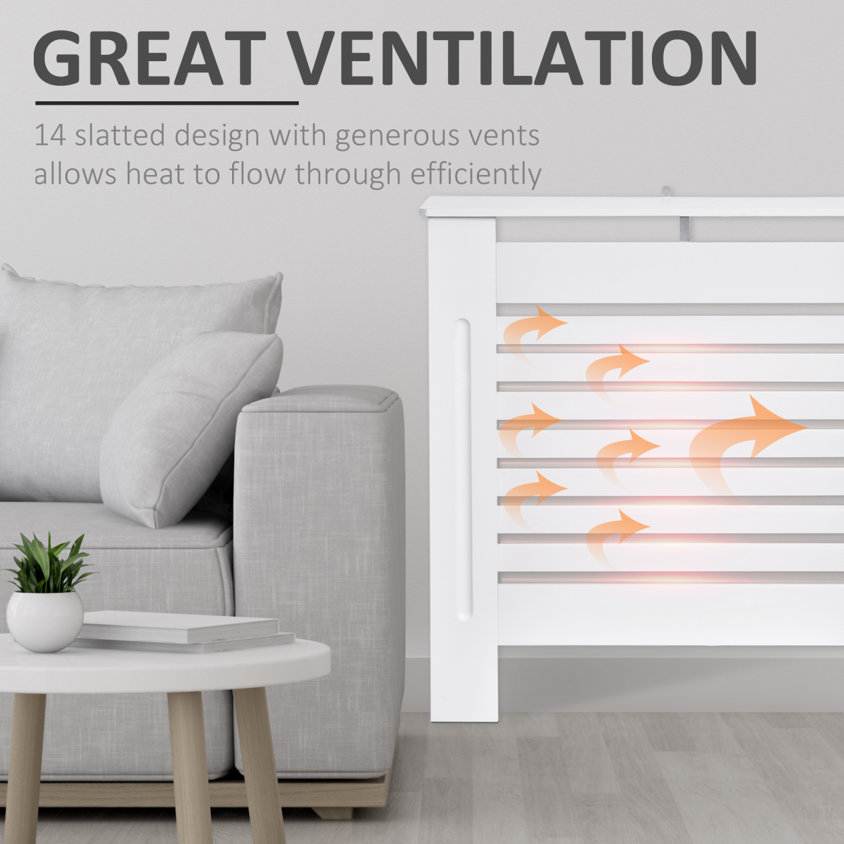HOMCOM 152 cm White MDF Radiator Cover with Slatted Vents and Top Shelf