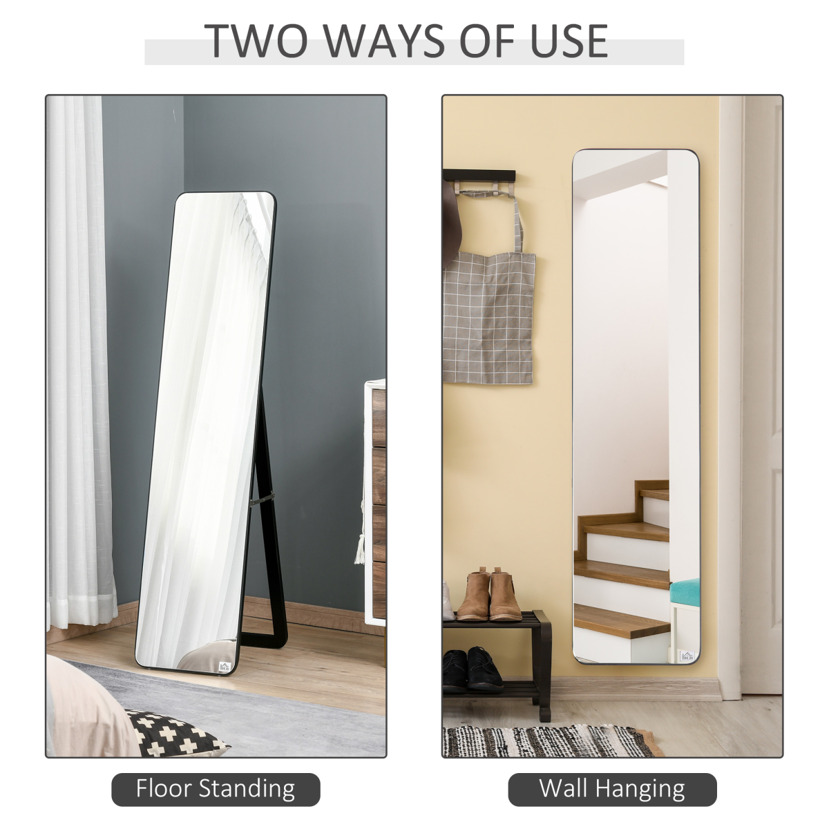 Full Length Mirror Free Standing or Wall Mount Black