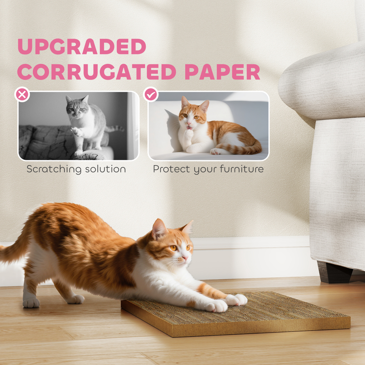 PawHut 2-in-1 Cat House & Scratcher with Cat Grass, Pink