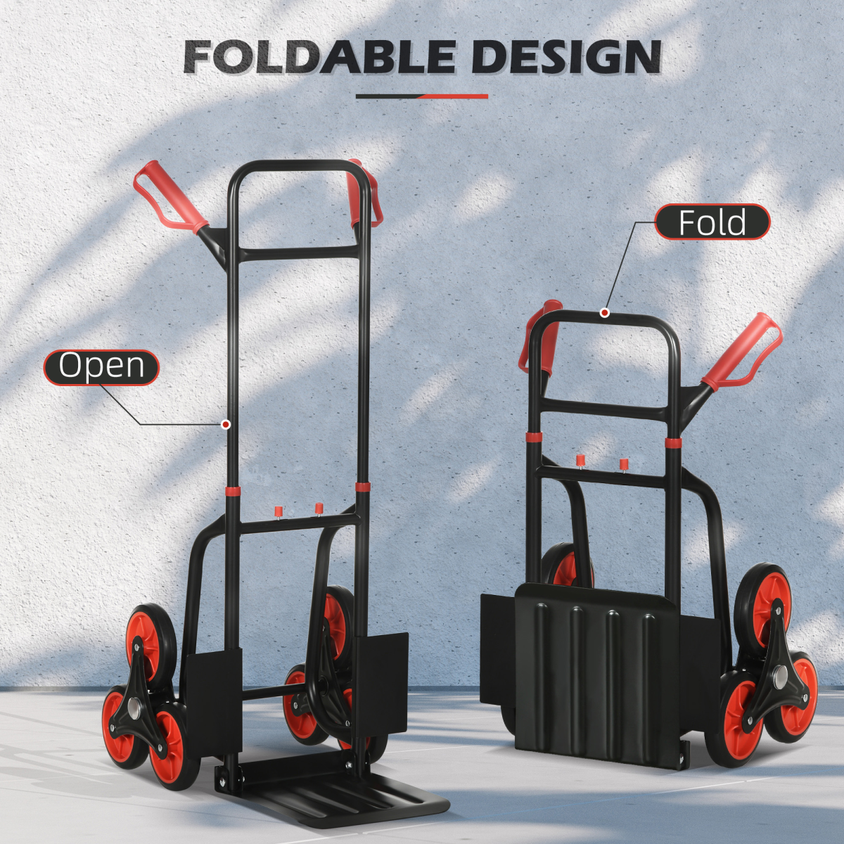 DURHAND 6-Wheel Folding Stair Climbing Trolley, Steel, 120kg