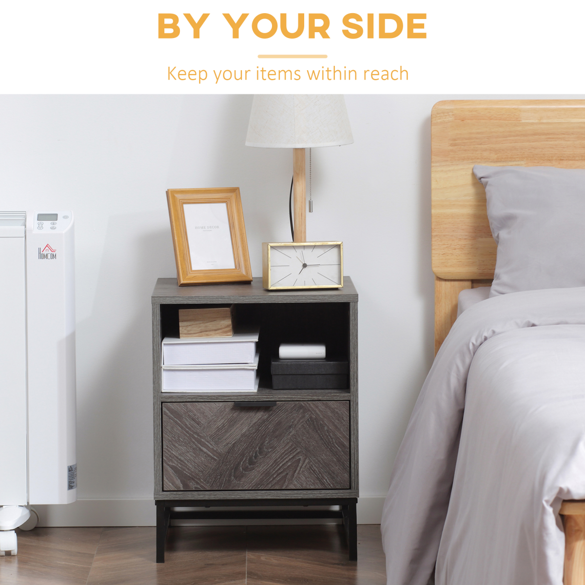 Nightstand with Drawer and Shelf, Bedside End Table