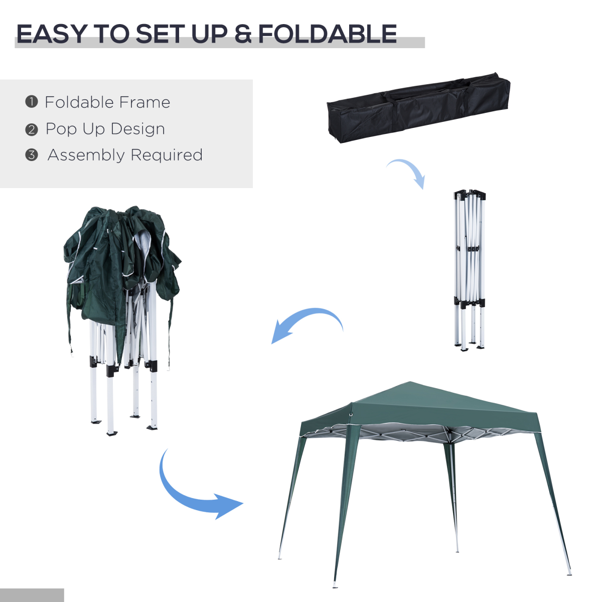 Pop Up Garden Gazebo Tent, Water-Resistant, 2.5 x 2.5 m, Green