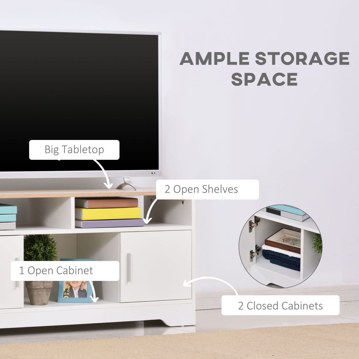 HOMCOM 42" White TV Stand with Cabinets & Shelves