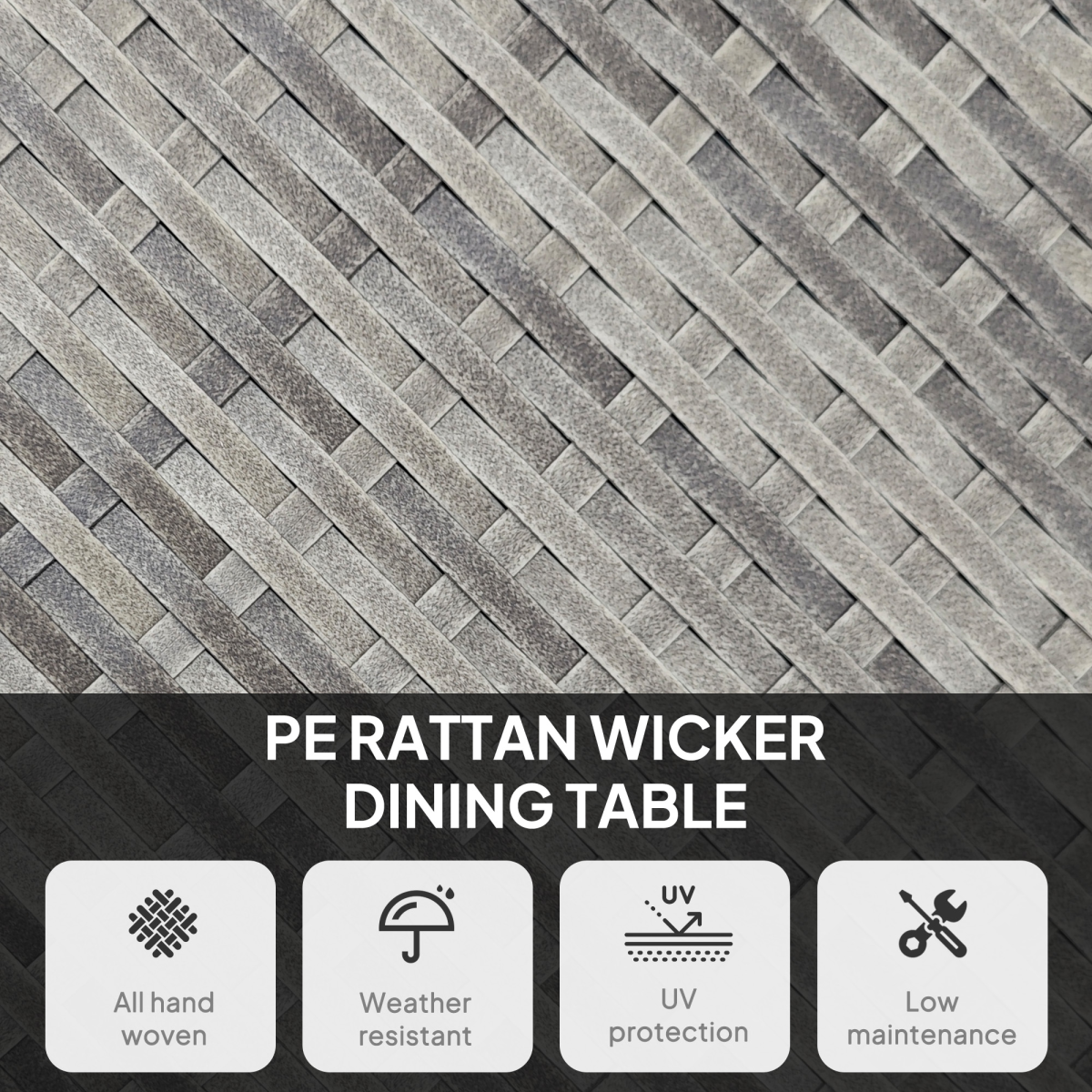 Outsunny Grey PE Rattan Outdoor Dining Table with Wood-Plastic Top