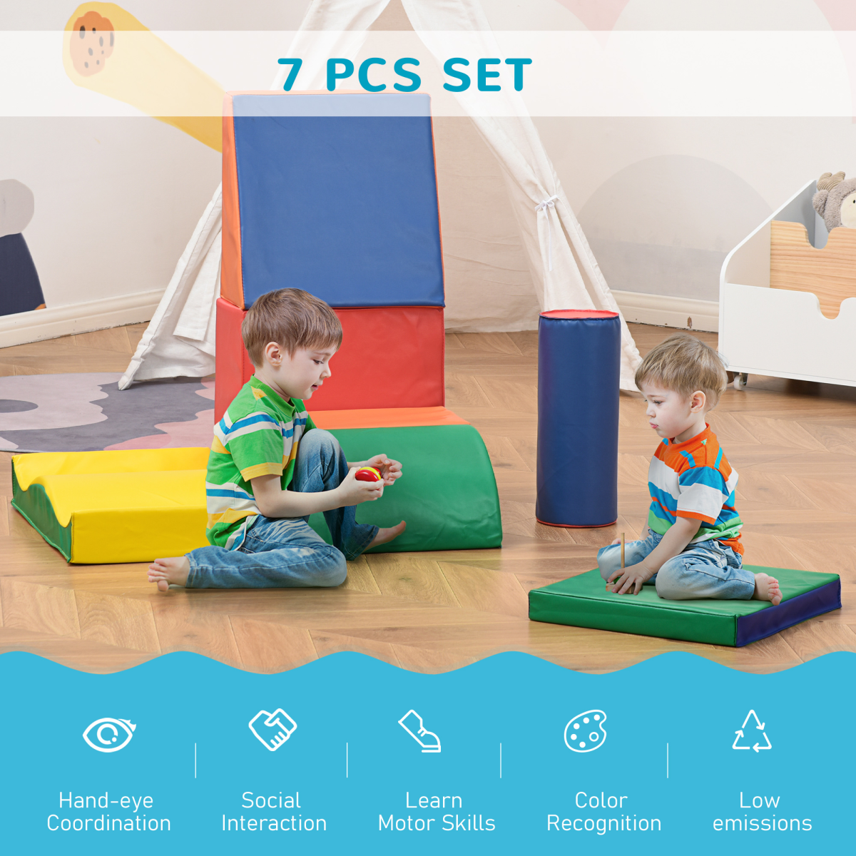 7-Piece Soft Foam Kids Puzzle Play Blocks Set, Ages 1-3
