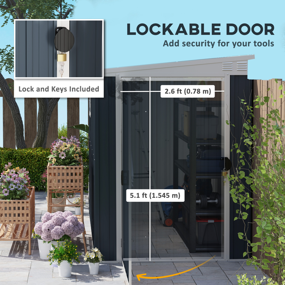 Outsunny Dark Grey Galvanised Steel Garden Storage Shed with Window