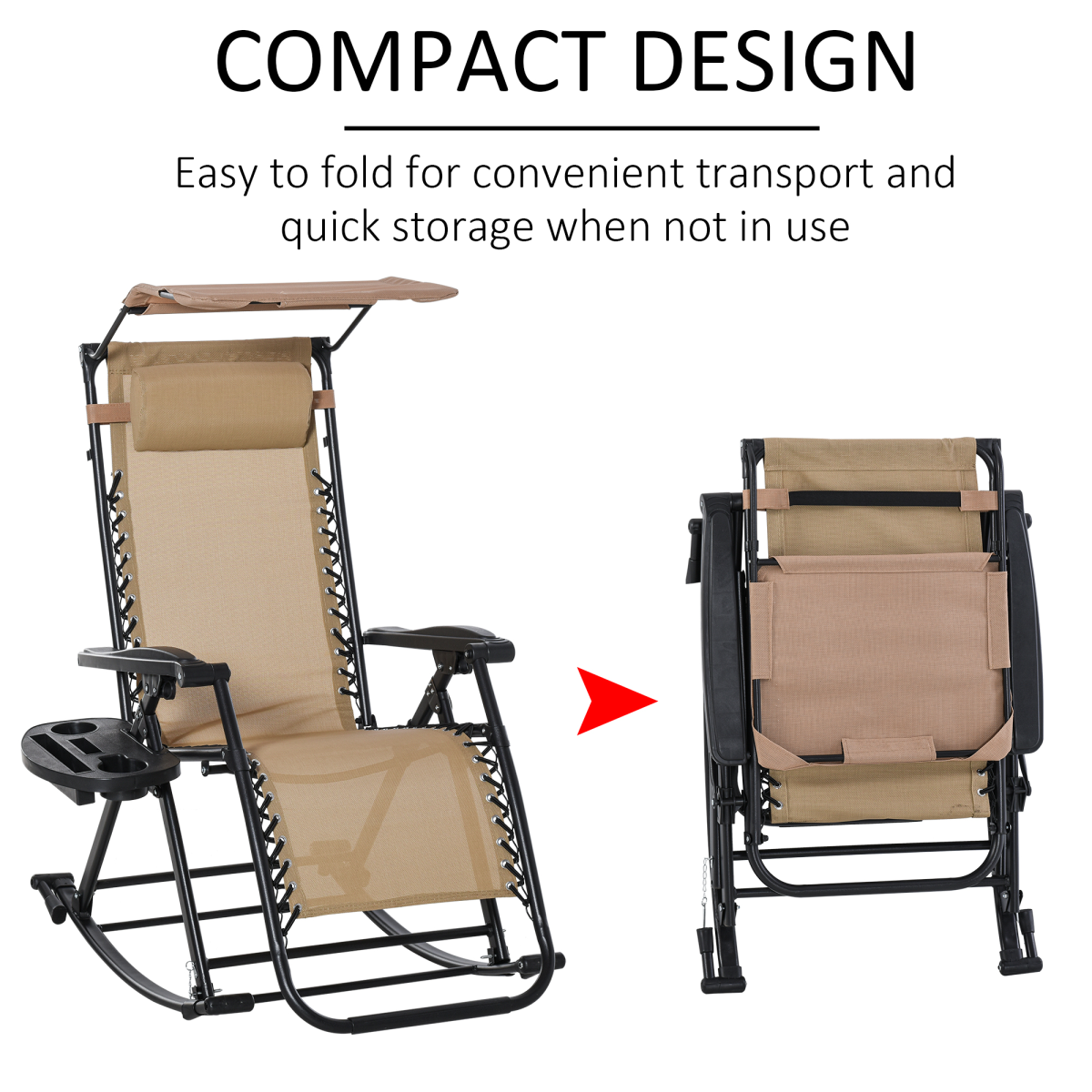 Folding Zero-Gravity Outdoor Recliner Rocker Chair with Canopy